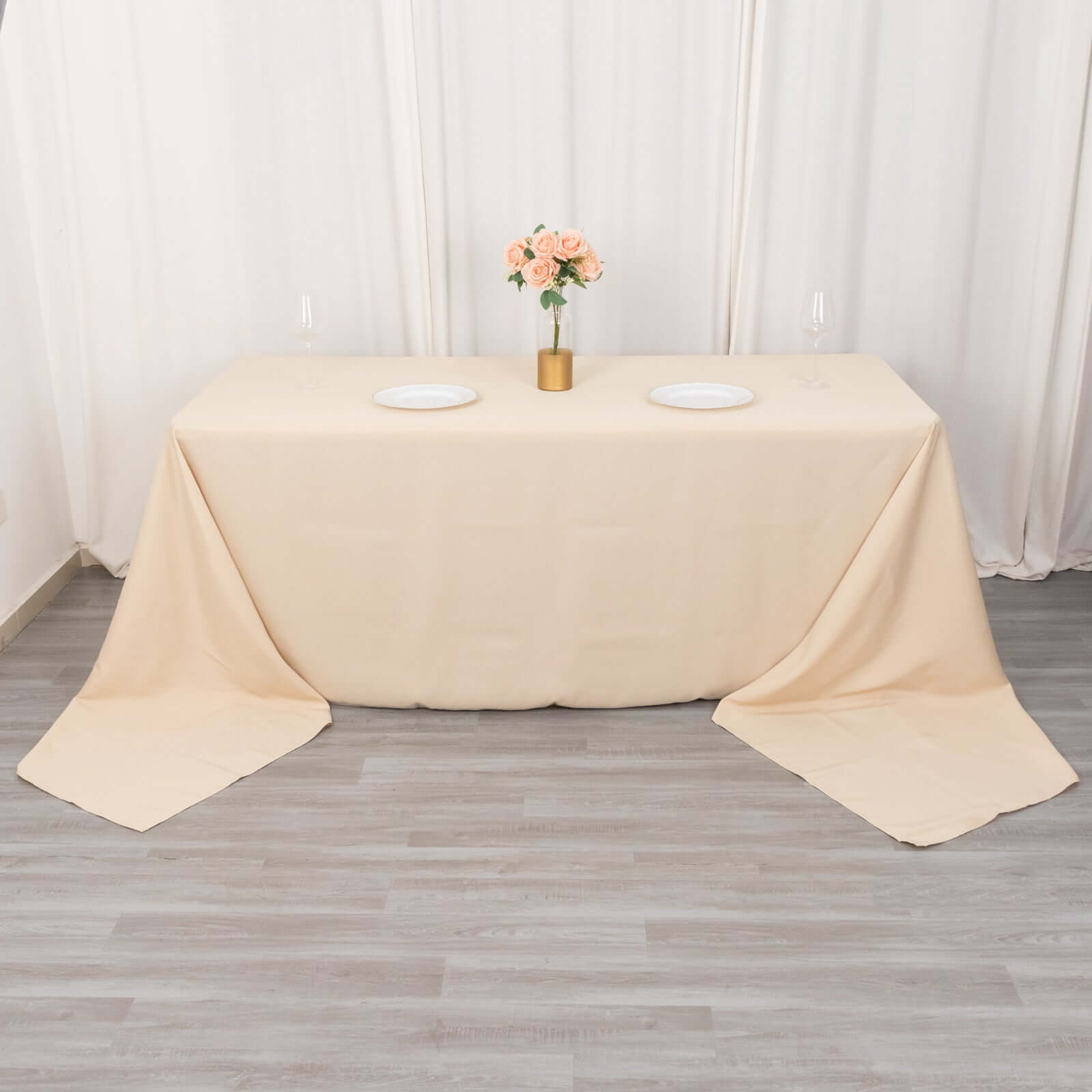 Premium Polyester 90"x156" Rectangle Tablecloth Beige - Seamless 220GSM Stain-Resistant Table Cover