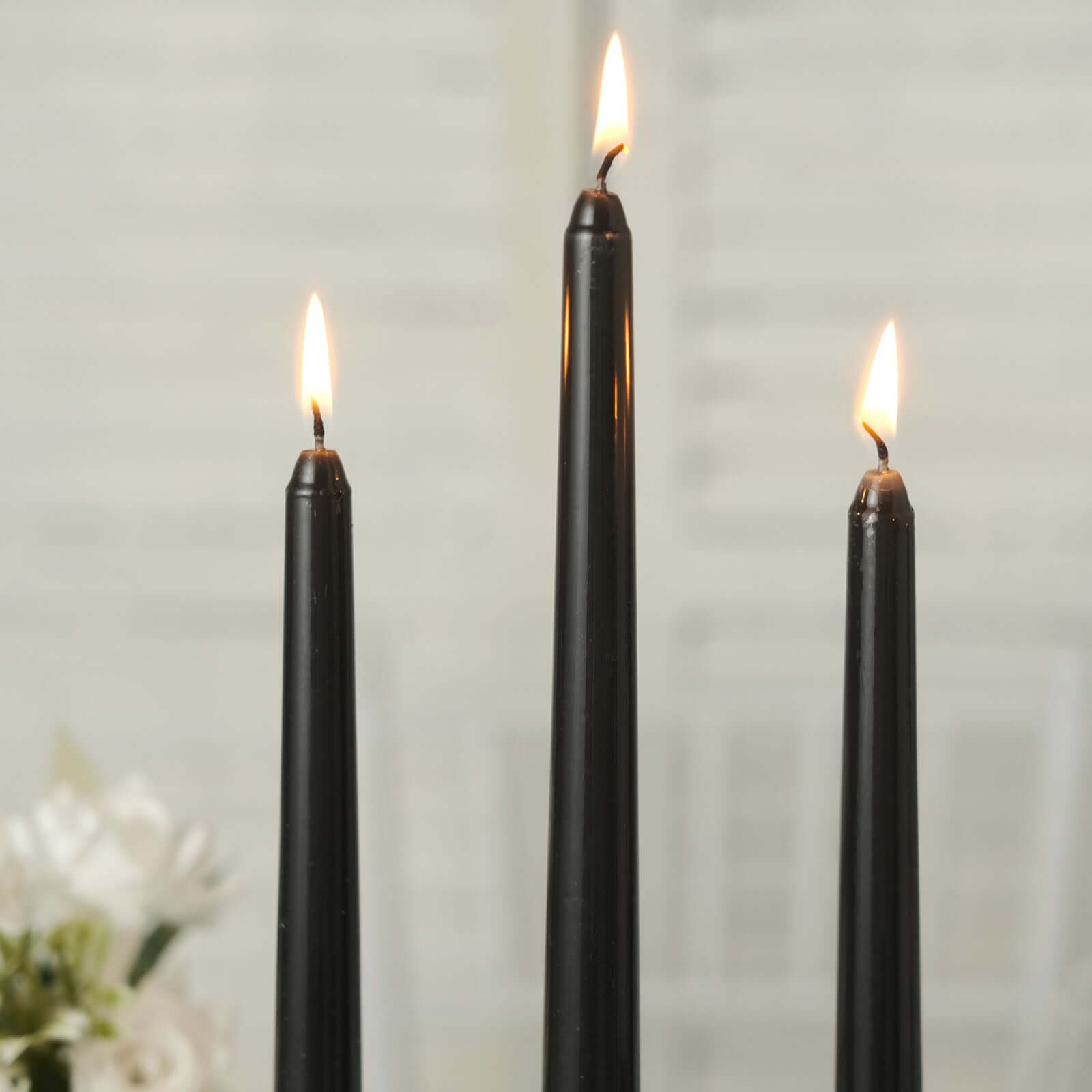 12-Pack Taper Candles Premium Wax Design Black - Unscented Candles for Upscale Settings 10"