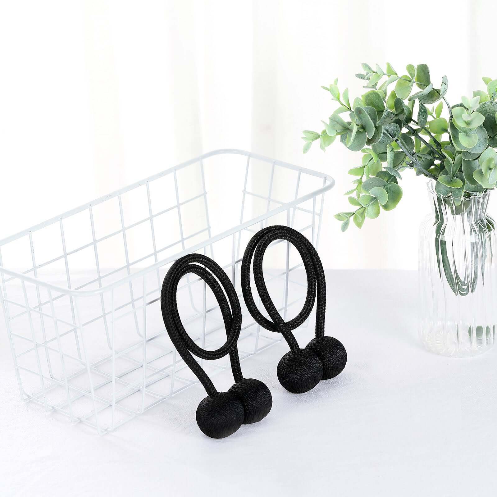 2 Pack Black Magnetic Curtain Tie Backs For Window Drapes and Backdrop Panels