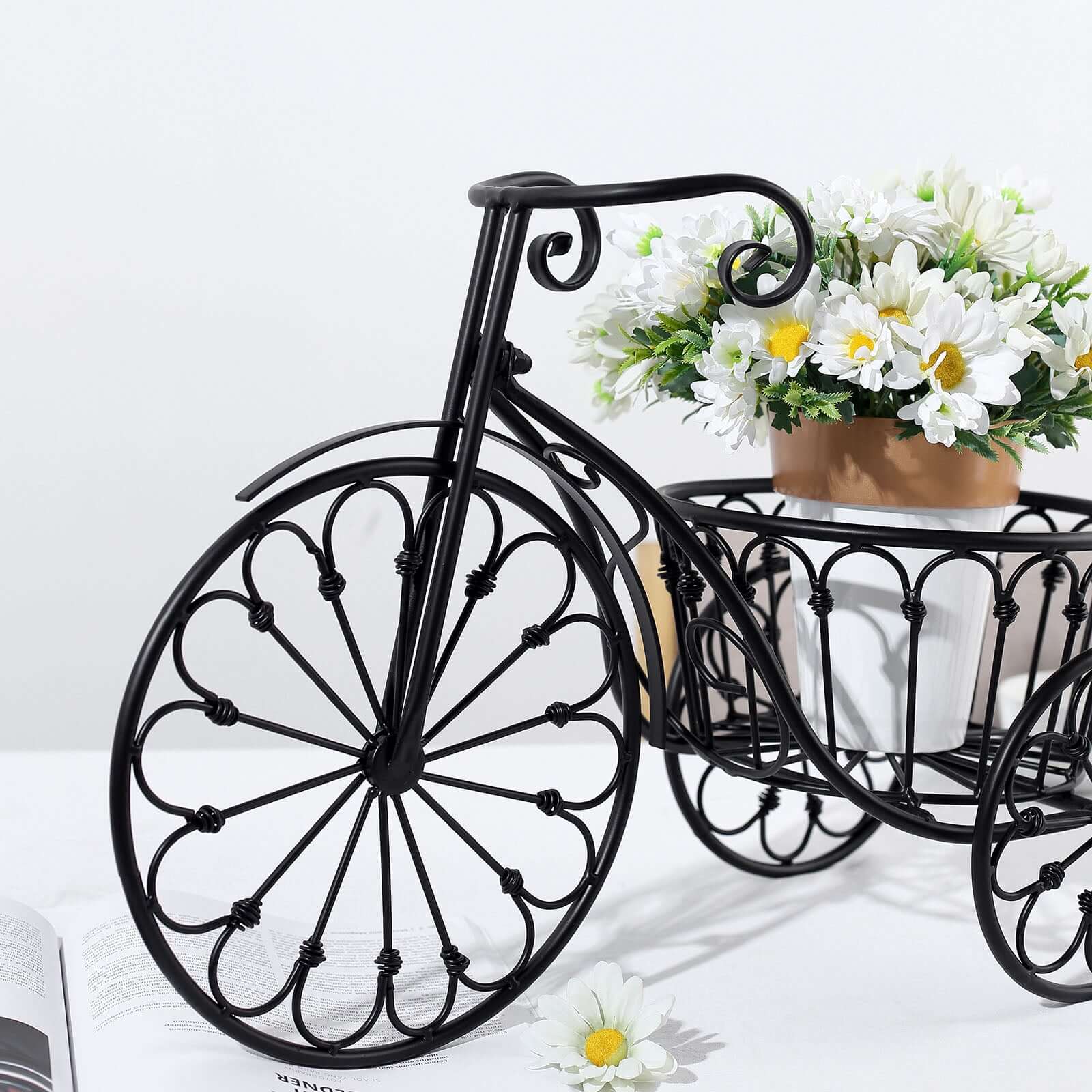 Tricycle Planter Basket Black Decorative Design - Metal Indoor/Outdoor Plant Stand 22"