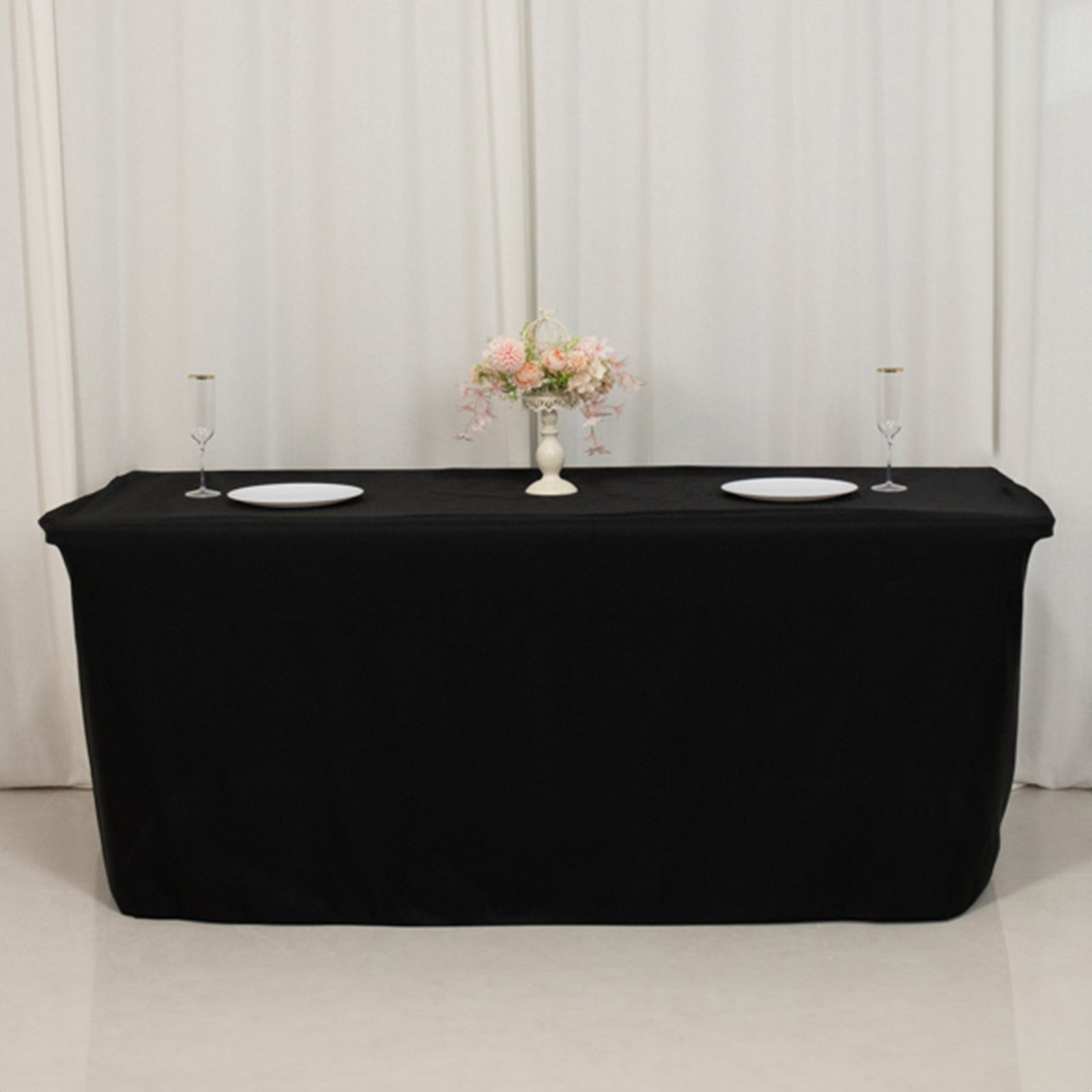 Fitted Polyester 72"x24"x30" Rectangle Tablecloth Black - Perfect Fit for Special Size Tables