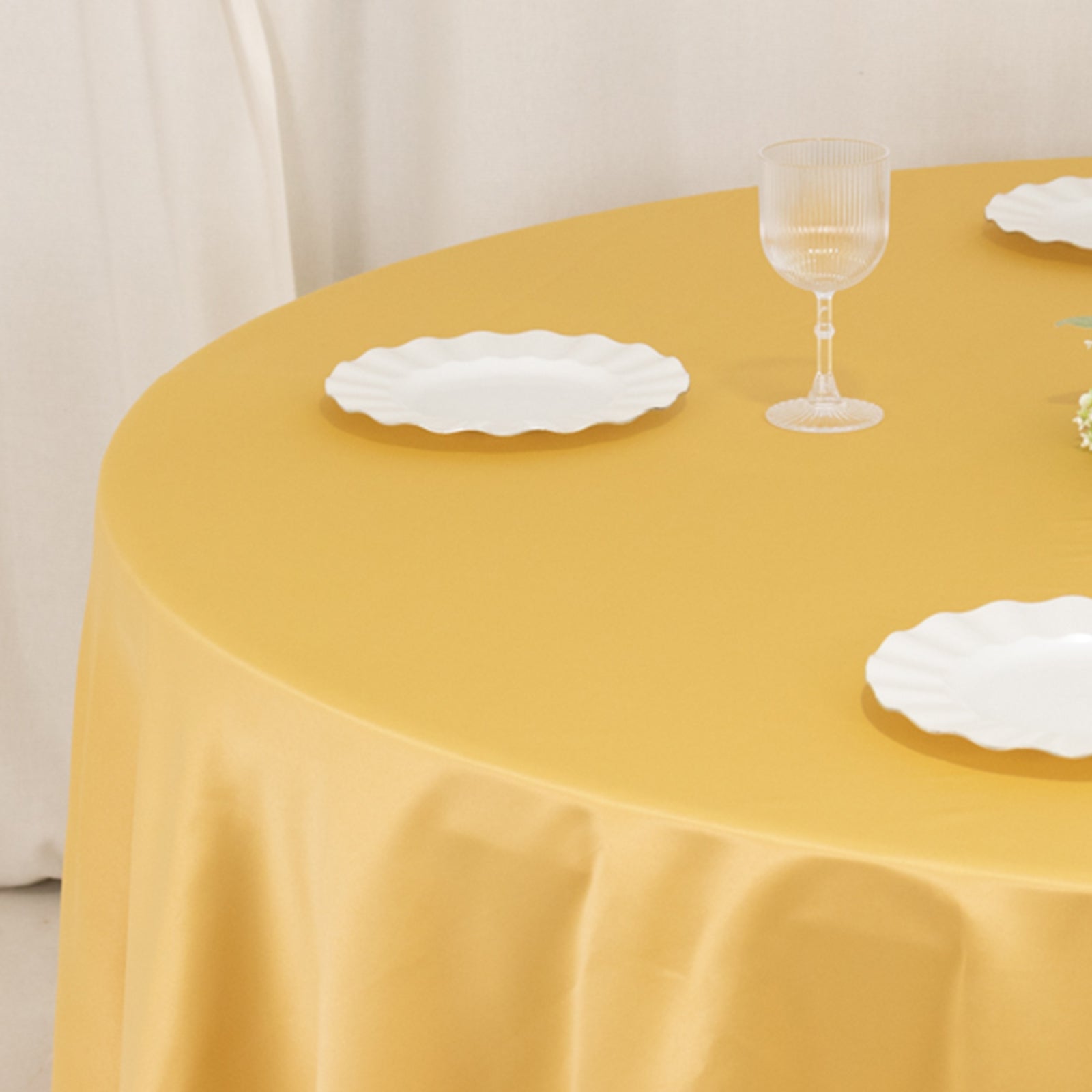 Lamour Satin 108" Round Tablecloth Champagne - Durable & Silk-Like Table Cover