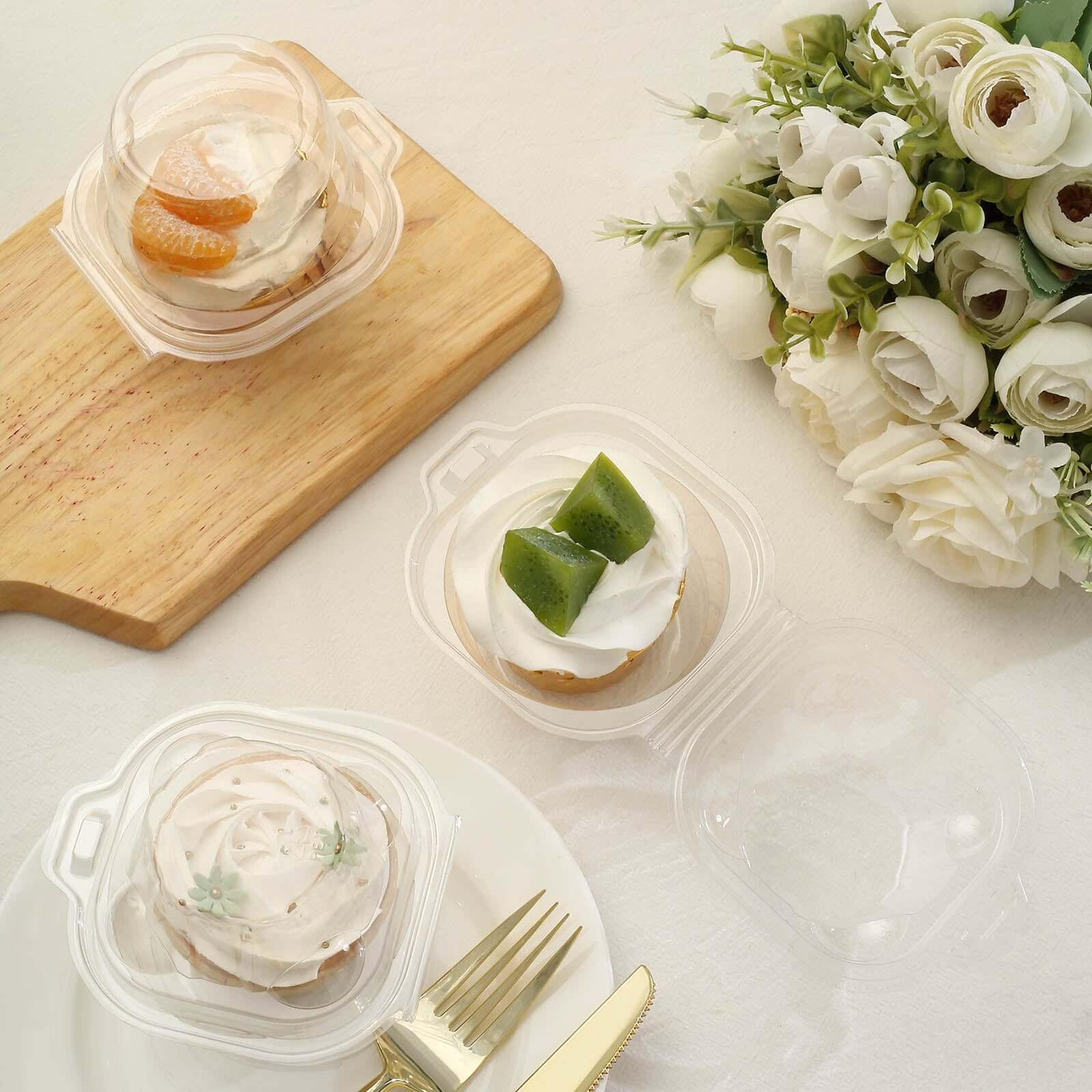 25-Pack Plastic Cupcake Container Boxes Clear - Single Clamshell-Packaging with Stackable Dome Lid for Events & Bakeries 4"