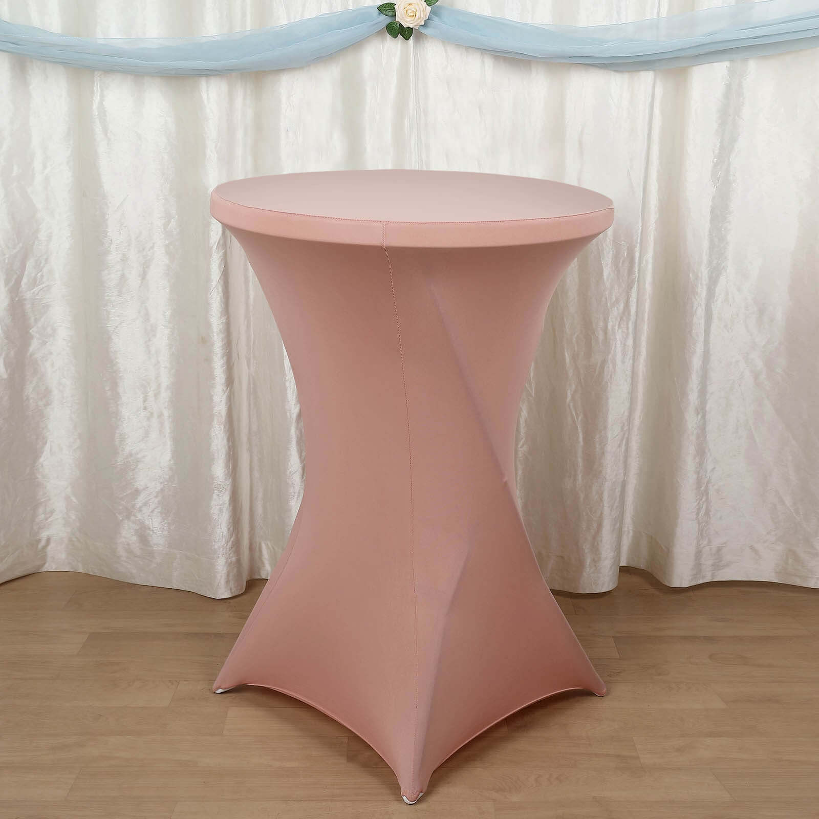 Spandex 24"-32" Round Cocktail Table Cover Dusty Rose - Easy to Maintain Stretch Fitted Highboy Tablecloth