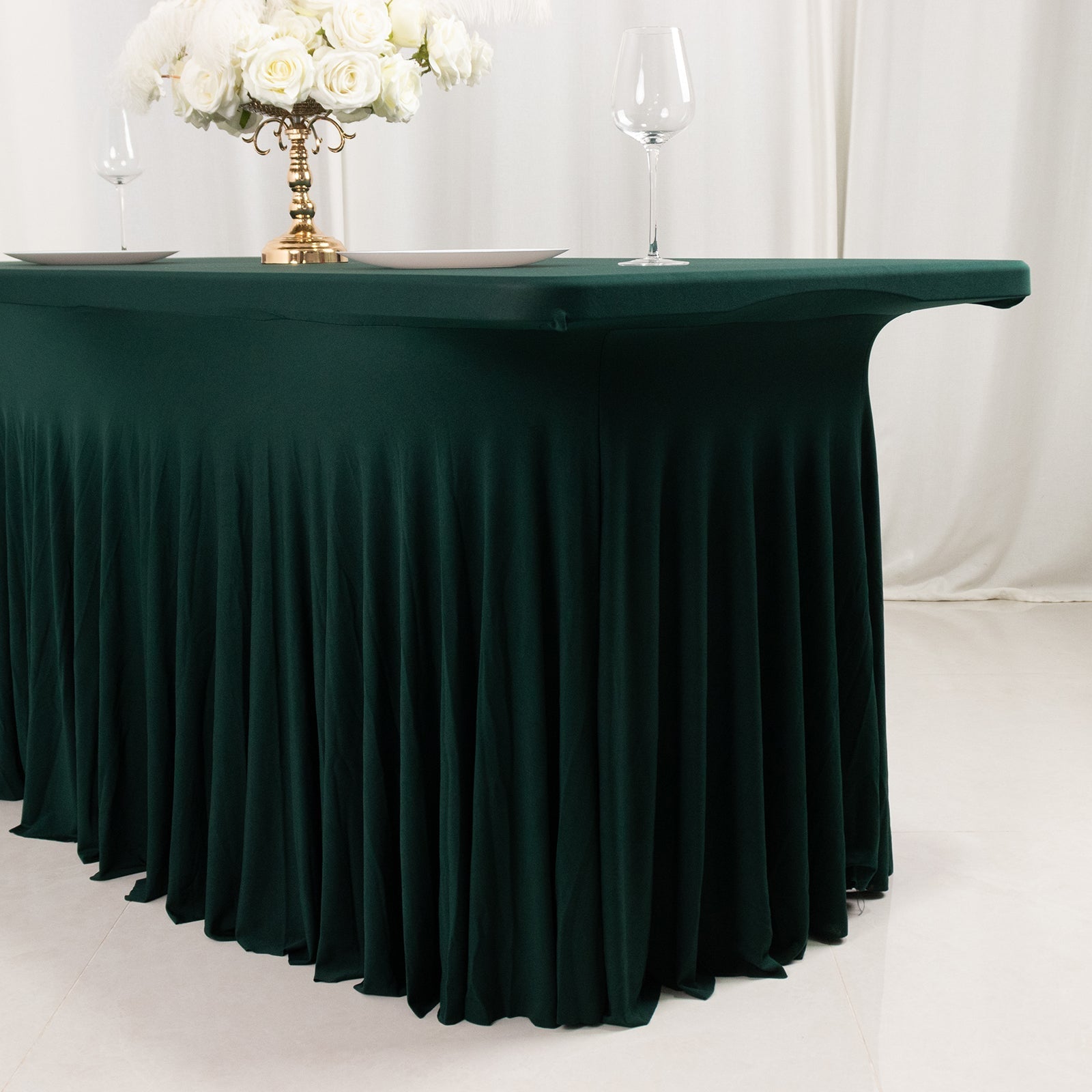 Spandex Rectangle 72"x30" Table Skirt Hunter Emerald Green with Wavy Skirt-Like Effect Table Cover