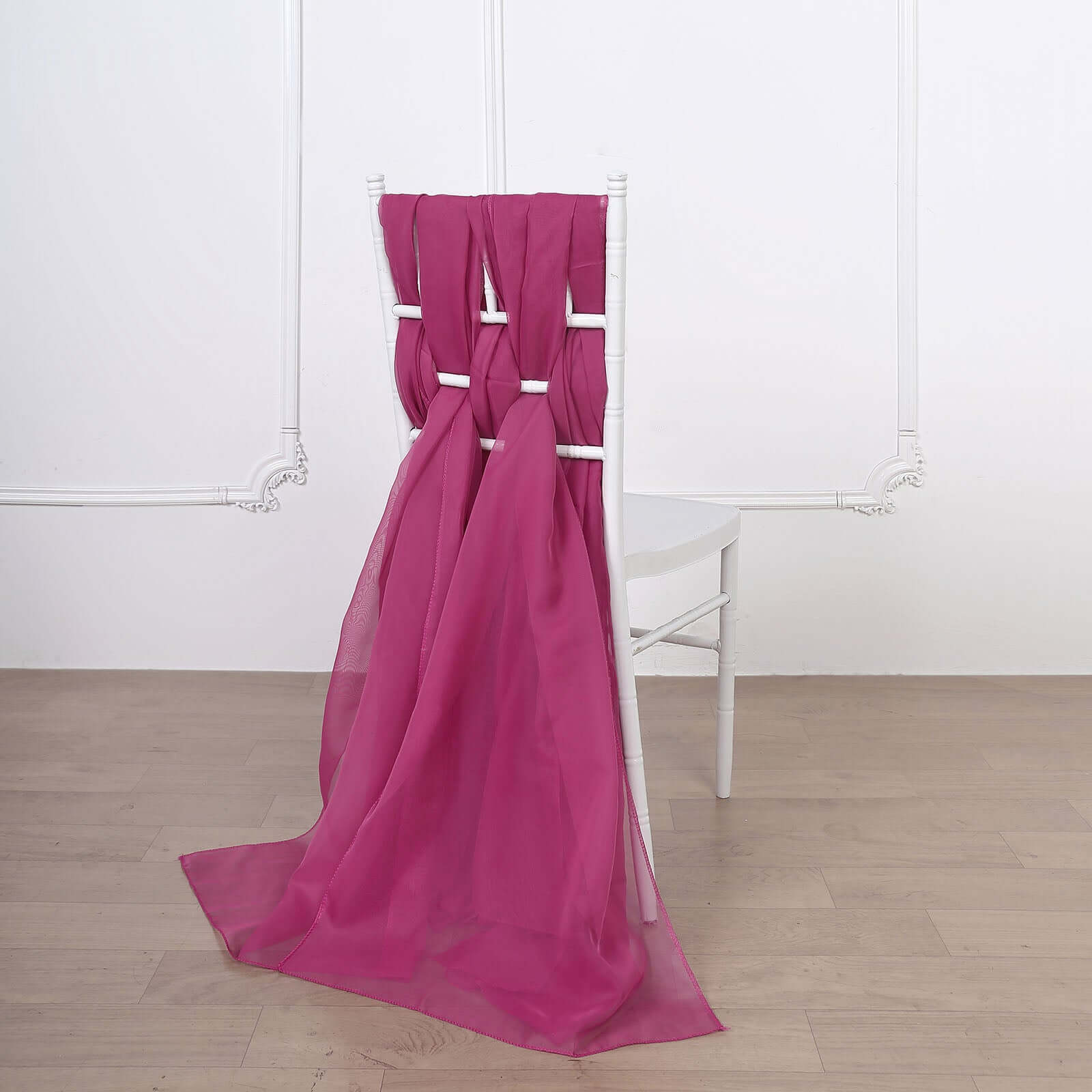 5 Pack Premium Chiffon Chair Sashes Fuchsia - Soft & Lightweight Designer Chair Bows 22"x78"