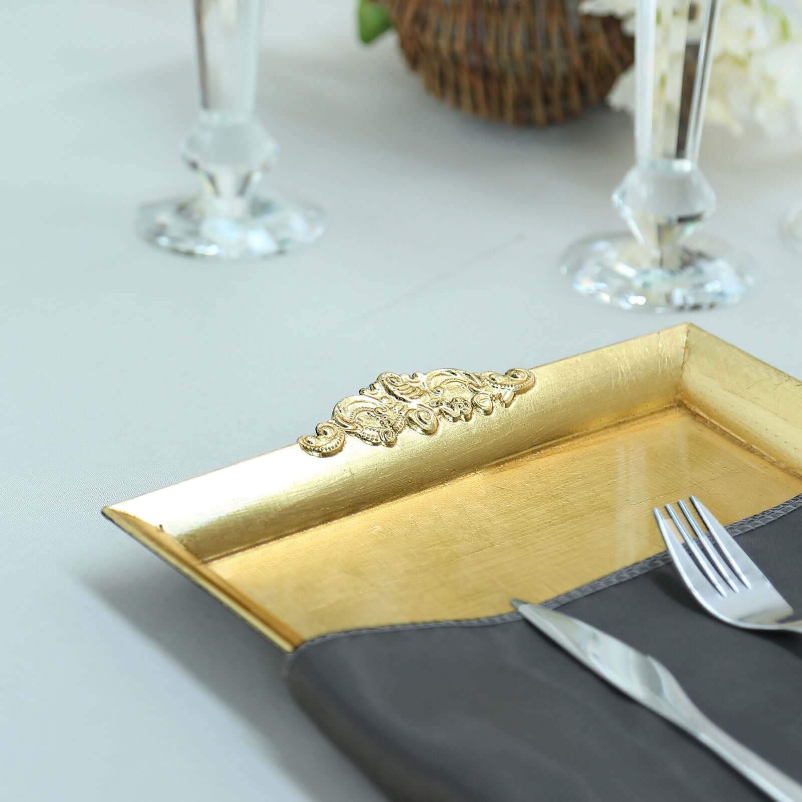 2-Pack Acrylic Rectangle Serving Trays 14"x10" in Gold with Embossed Handles, Sleek Decorative Dinner Party Food Platters