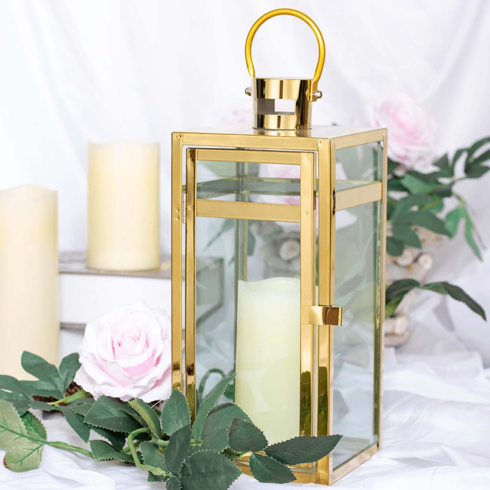 Stainless Steel Candle Lantern Vintage Top Design Gold - Outdoor Metal Patio Lantern Centerpiece 12"