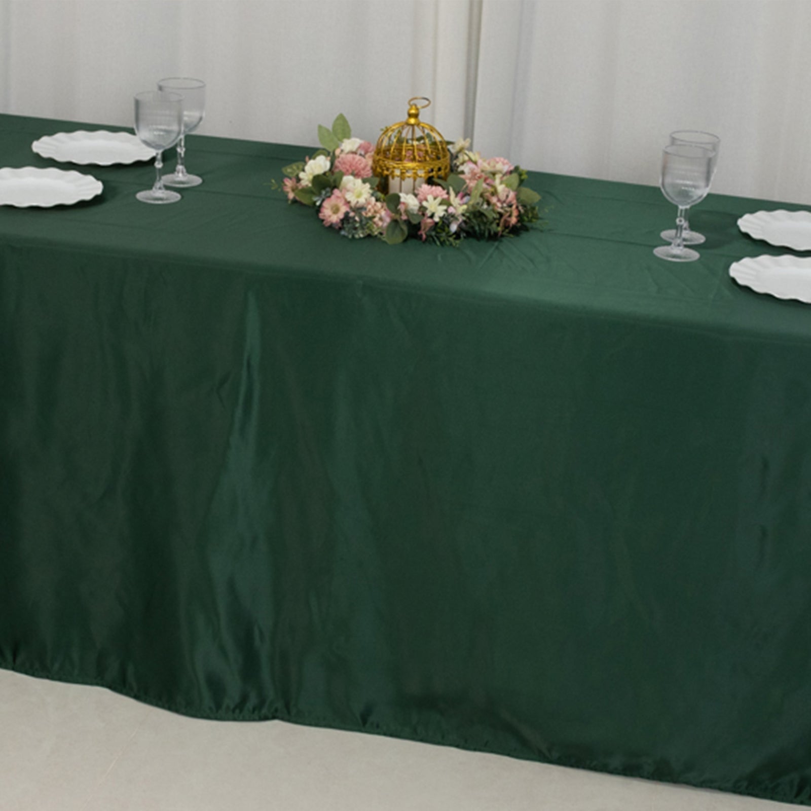 Lamour Satin 90"x156" Rectangle Tablecloth Hunter Emerald - Luxurious, Soft Seamless Table Cover