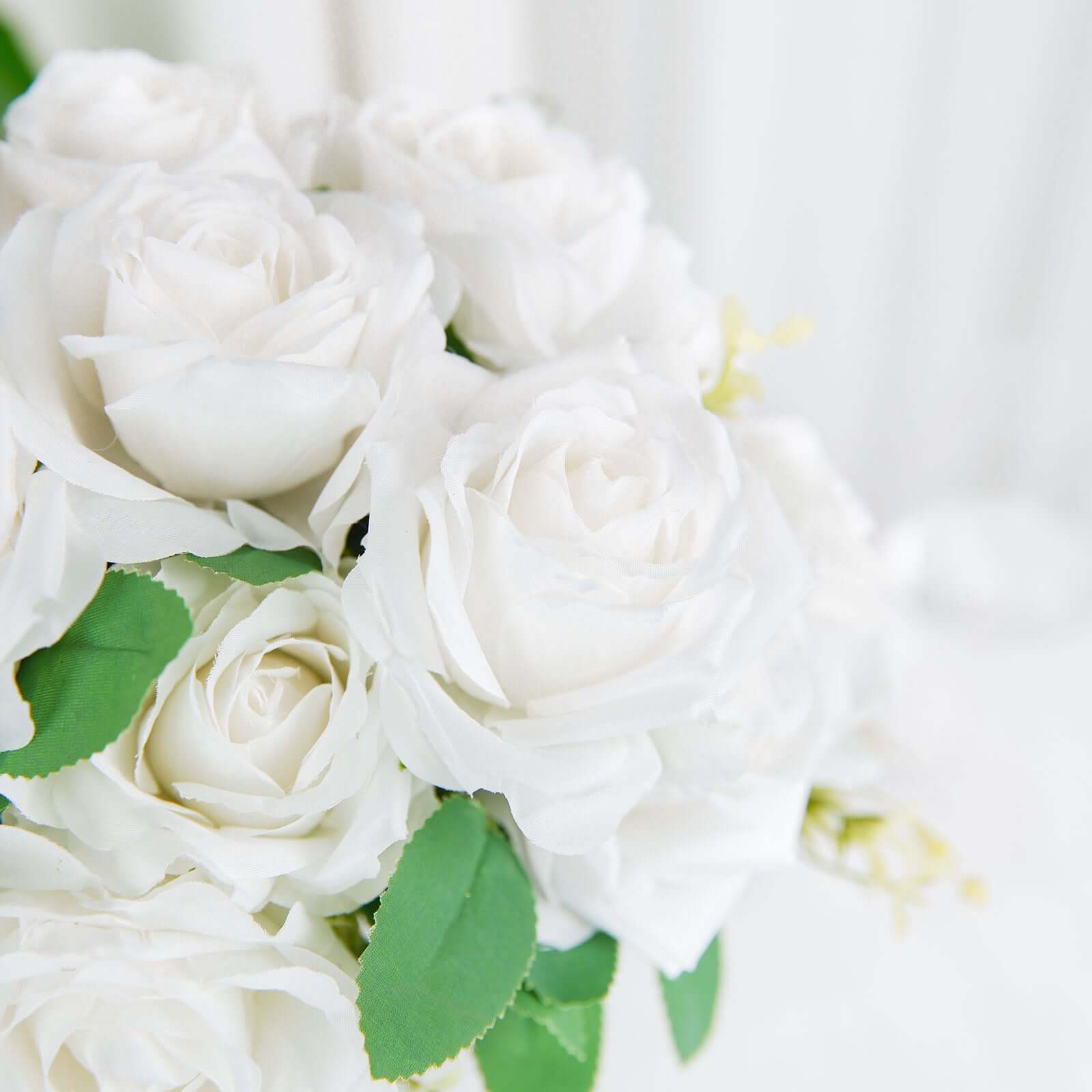 2 Bushes 18" Real Touch White Artificial Rose Flower Bouquet, Silk Long Stem Flower Arrangements