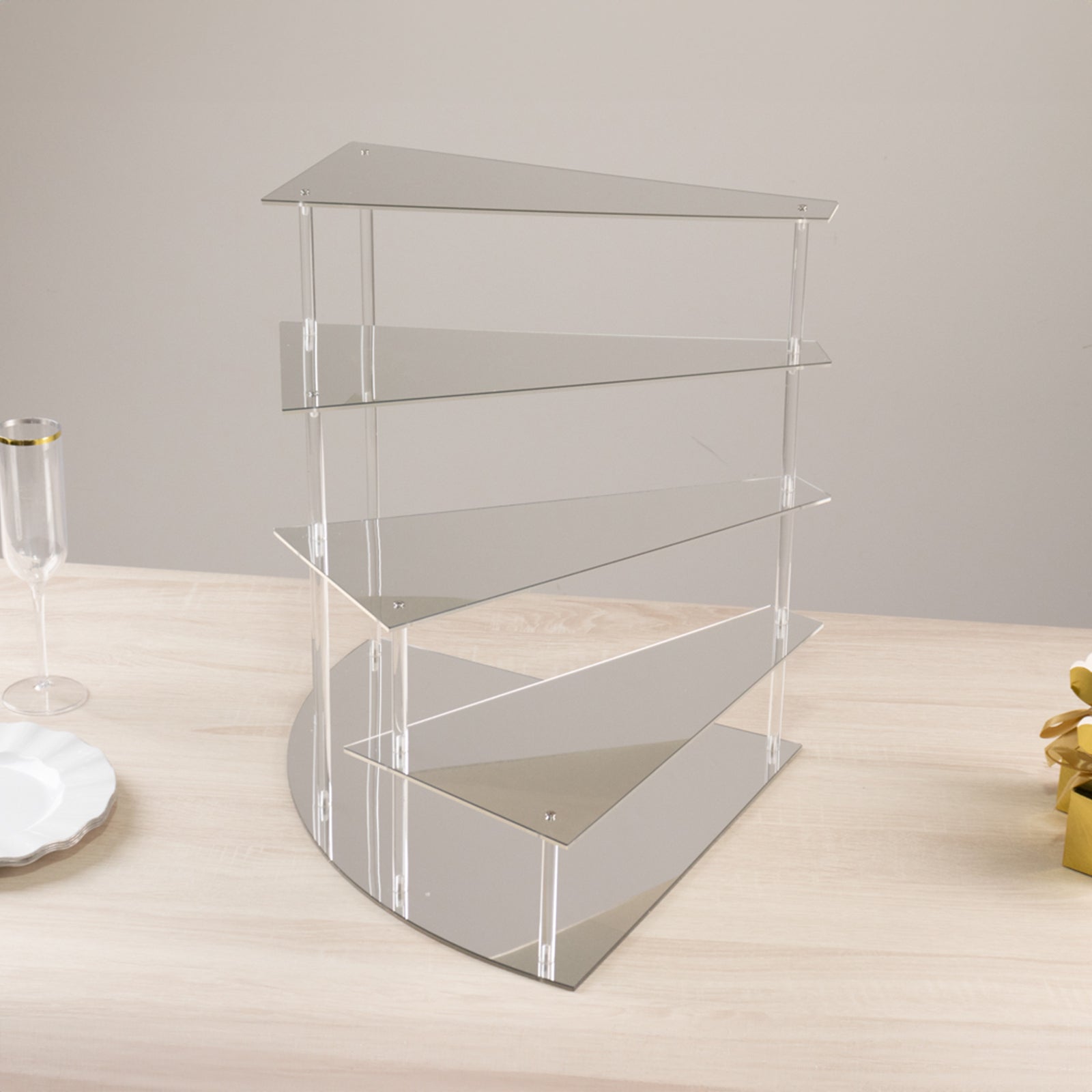 4-Tier Acrylic Cupcake Display Stand Silver Spiral Stairway Design - Stylish Reusable Multi Level Serving Tray Organizer Shelf Riser for Dessert Perfume Retail Jewelry & Collectibles 17"