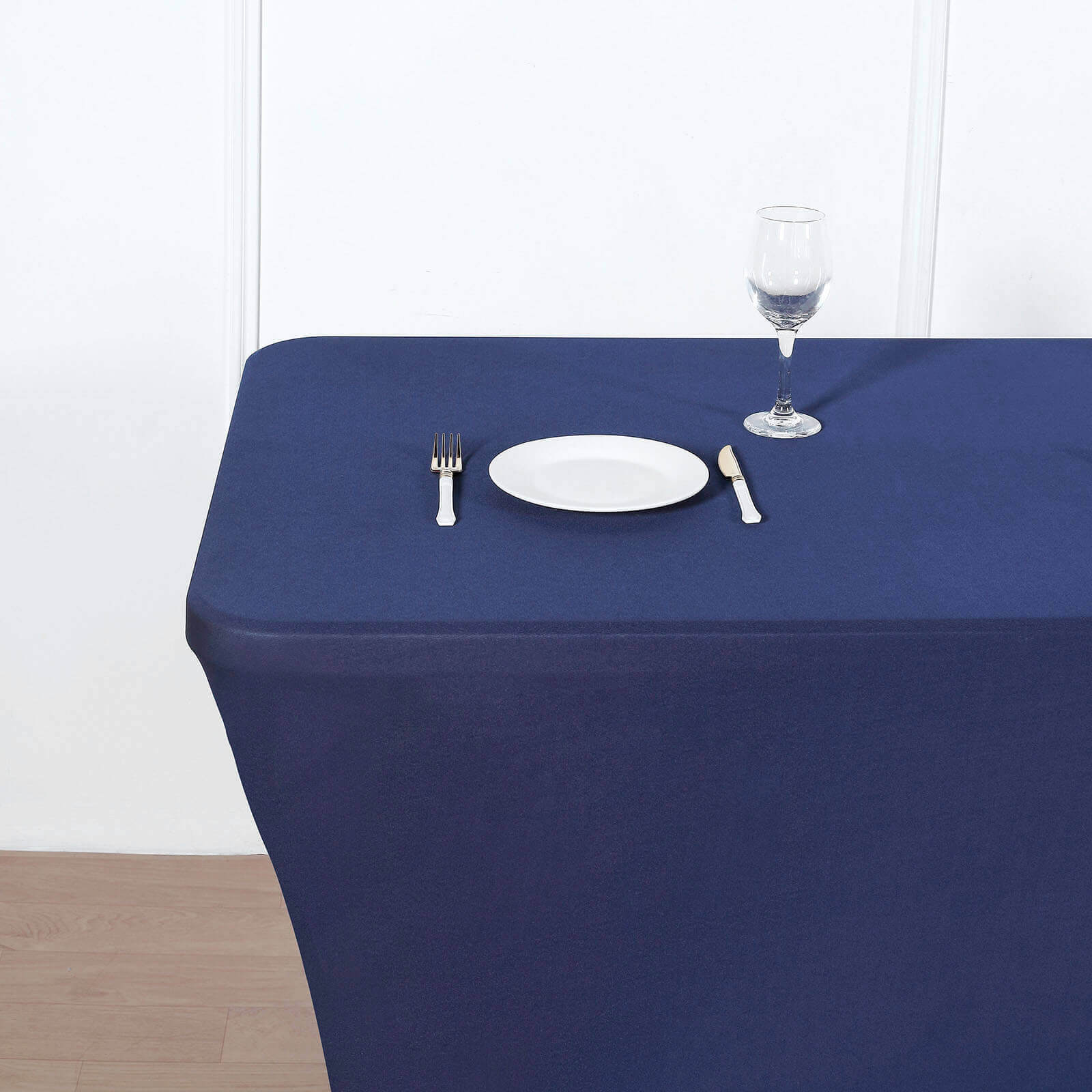 Stretch Spandex 96"x30" Rectangle Table Cover Navy Blue - Durable Form-Fitting Tablecloth