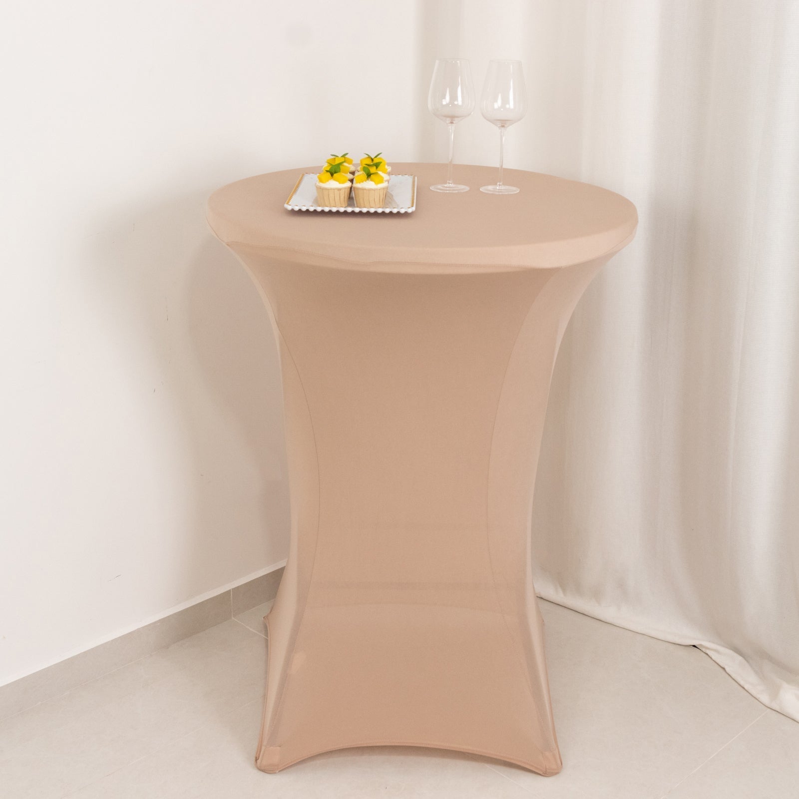 Spandex 24"-32" Round Cocktail Table Cover Nude - Easy to Maintain Stretch Fitted Highboy Tablecloth