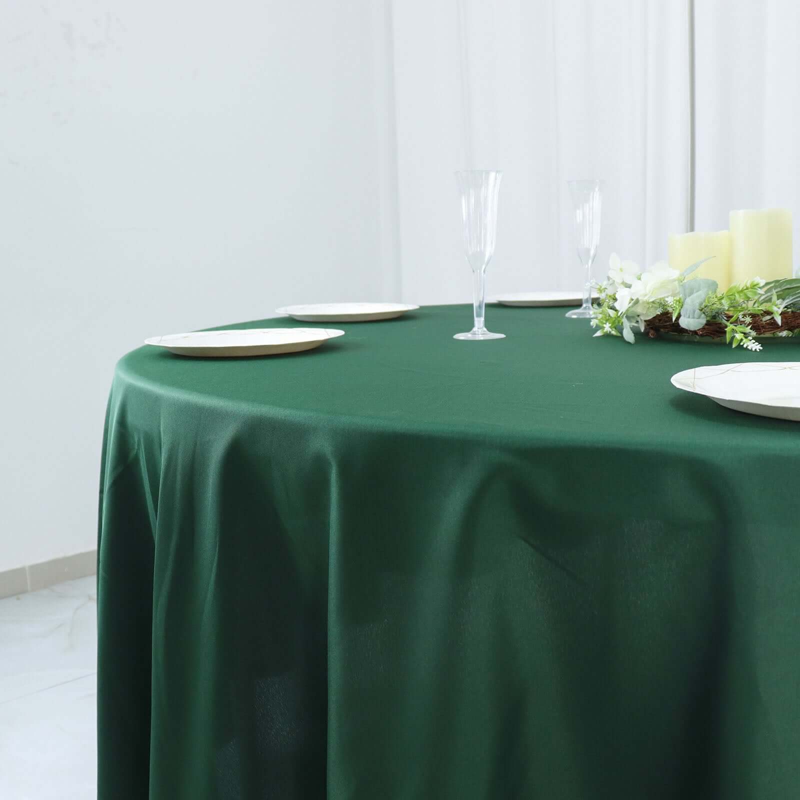 Polyester 108" Round Tablecloth Hunter Emerald Green - Wrinkle-Resistant Table Cover