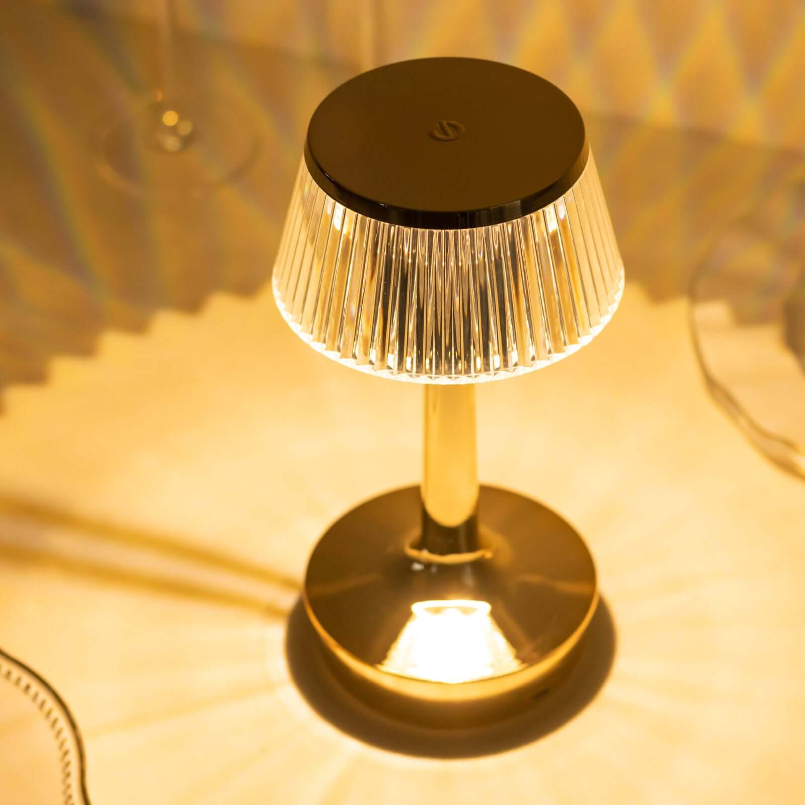 Acrylic LED Mushroom Table Lamp Clear Gold Color Changing Touch Control Night Light - Rechargeable Centerpiece 9"