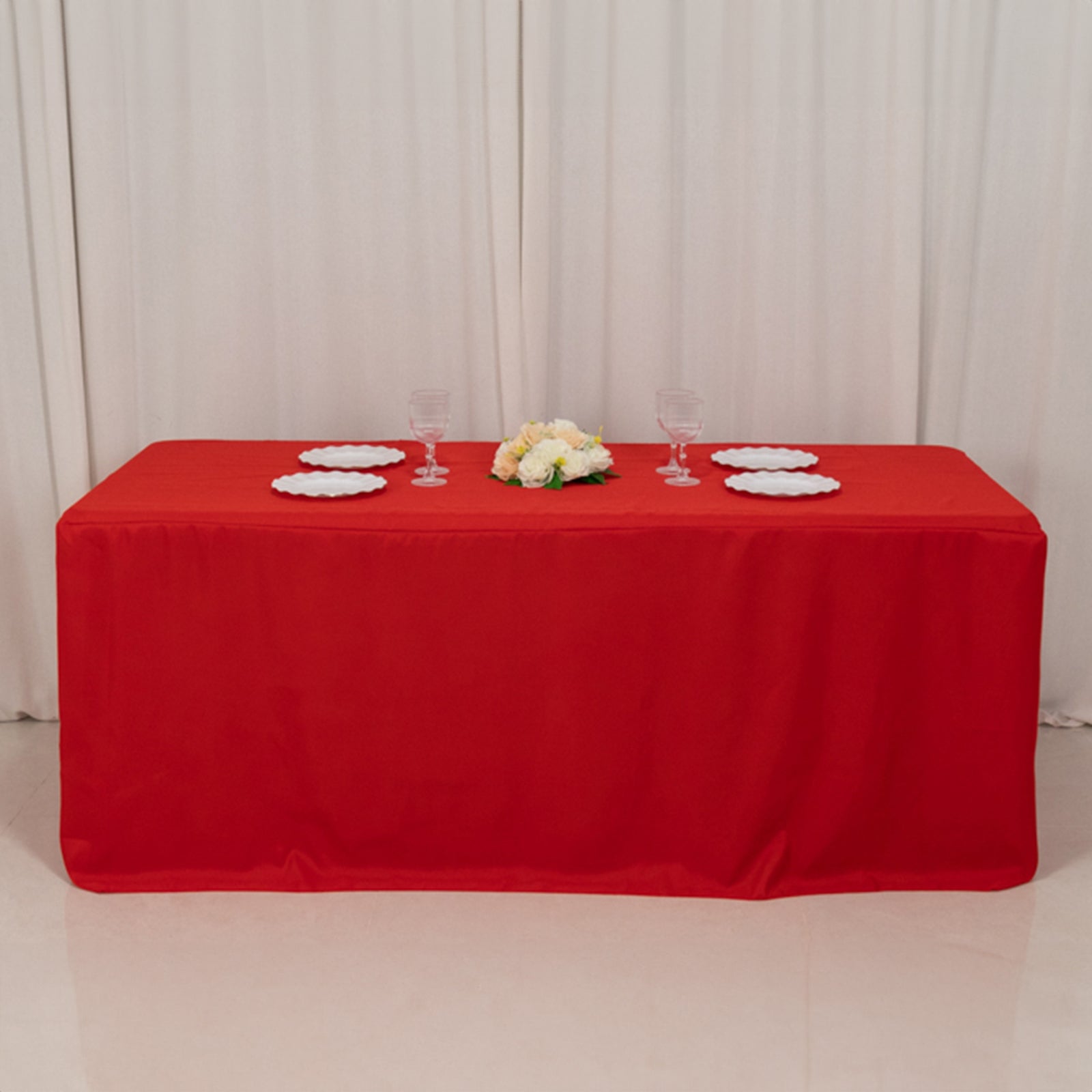 Fitted Polyester 72"x30" Rectangle Tablecloth Red with Open Back Design - Easy to Maintain and Wrinkle-Resistant Table Cover