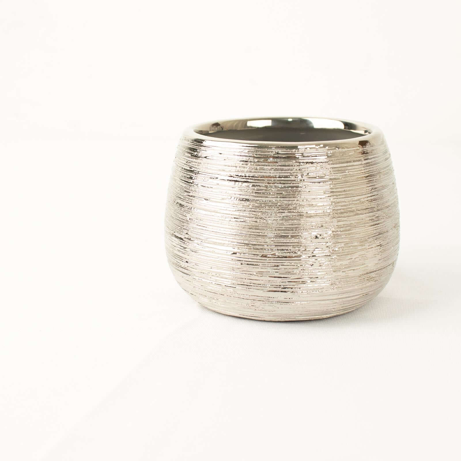 4-Pack Flower Vase Pots Textured Round Design Silver - Ceramic Brushed Indoor Planters 3"