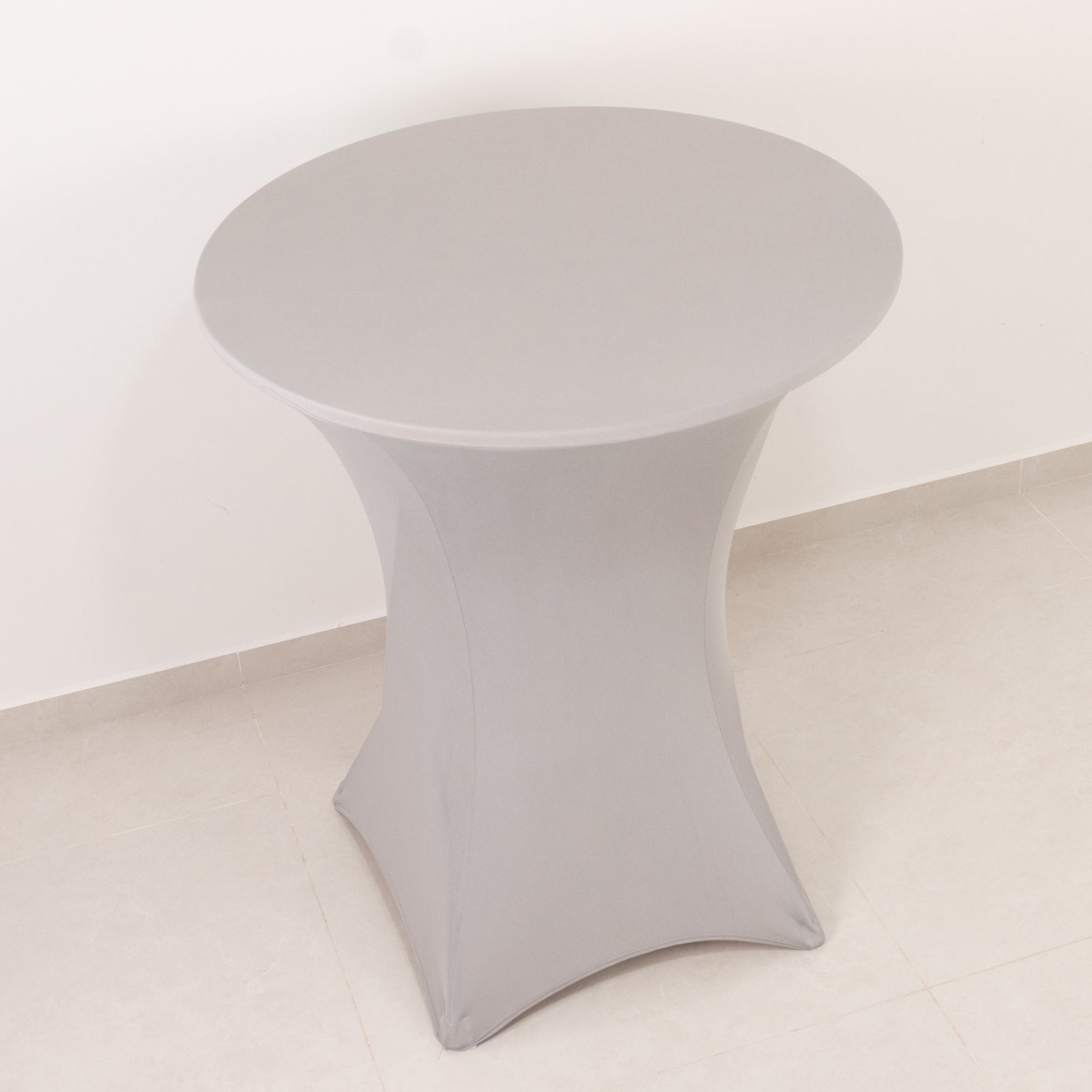 Spandex 33"-36" Round Cocktail Table Cover Silver - Easy to Maintain Stretch Fitted Highboy Tablecloth