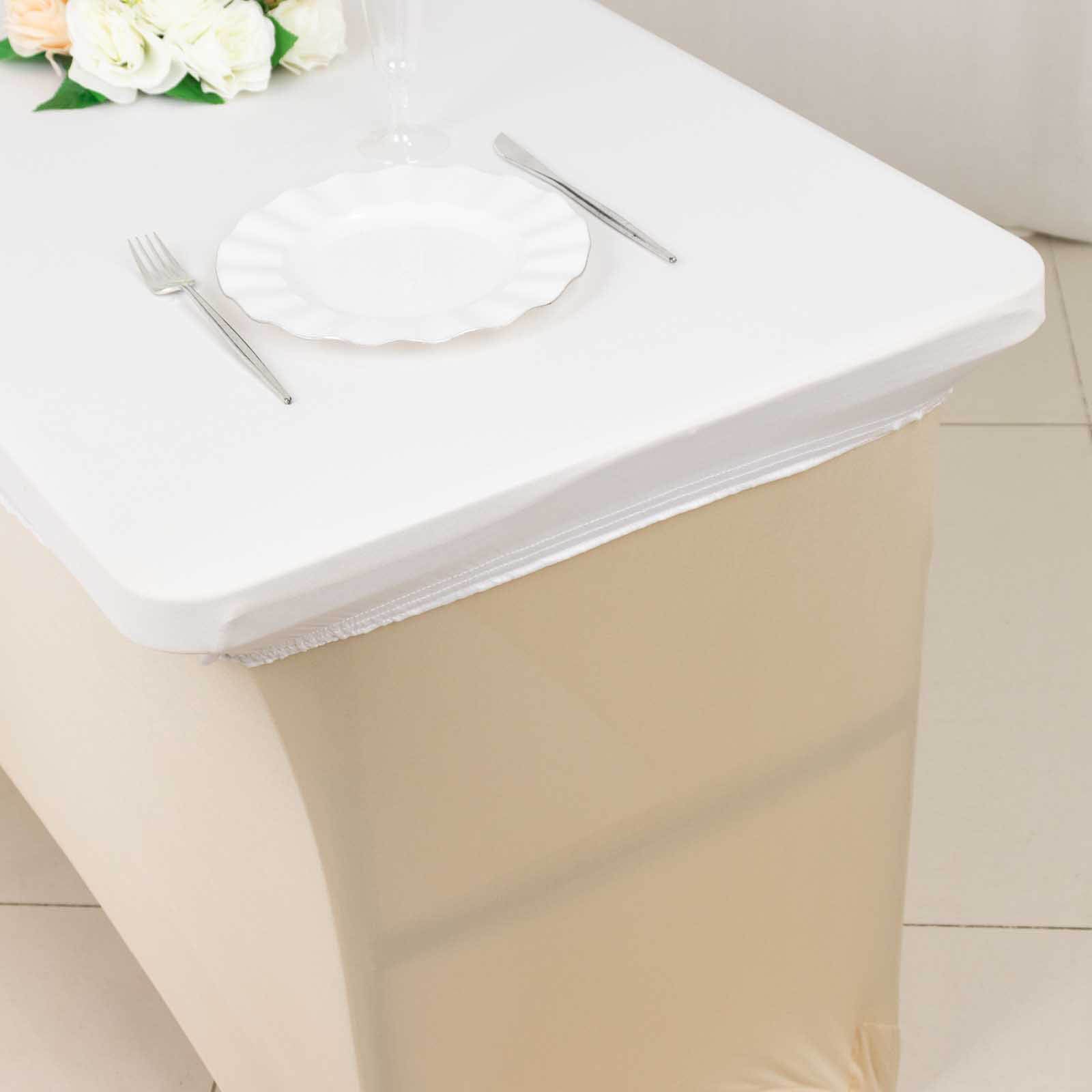 Stretch Spandex 48"x30" Rectangle Tablecloth Top Cover White - Durable Form-Fitting Table Cover for Events & Presentations