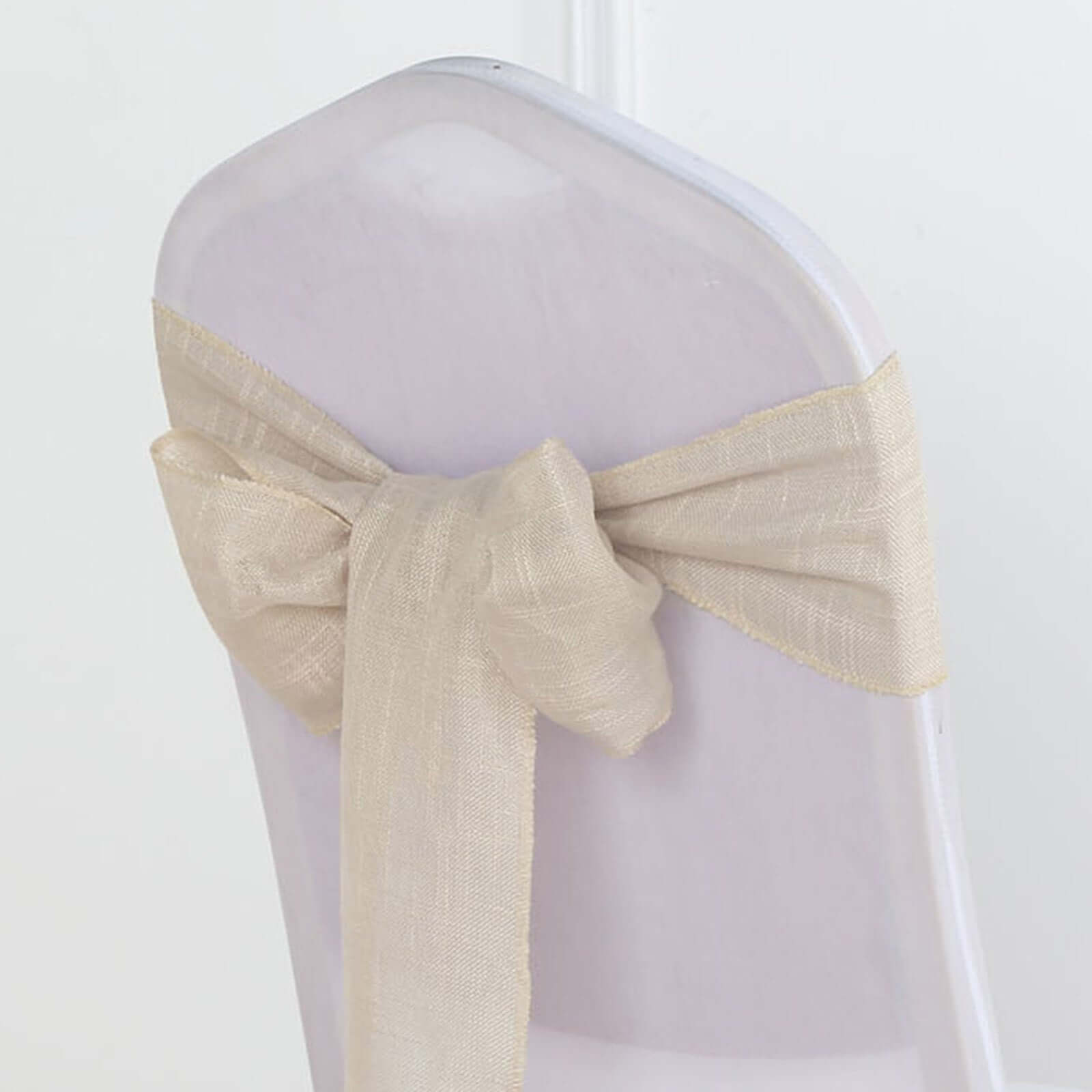 5 Pack Linen Chair Sashes 6"x108" Slubby Textured Beige - Durable Wrinkle-Resistant Decor