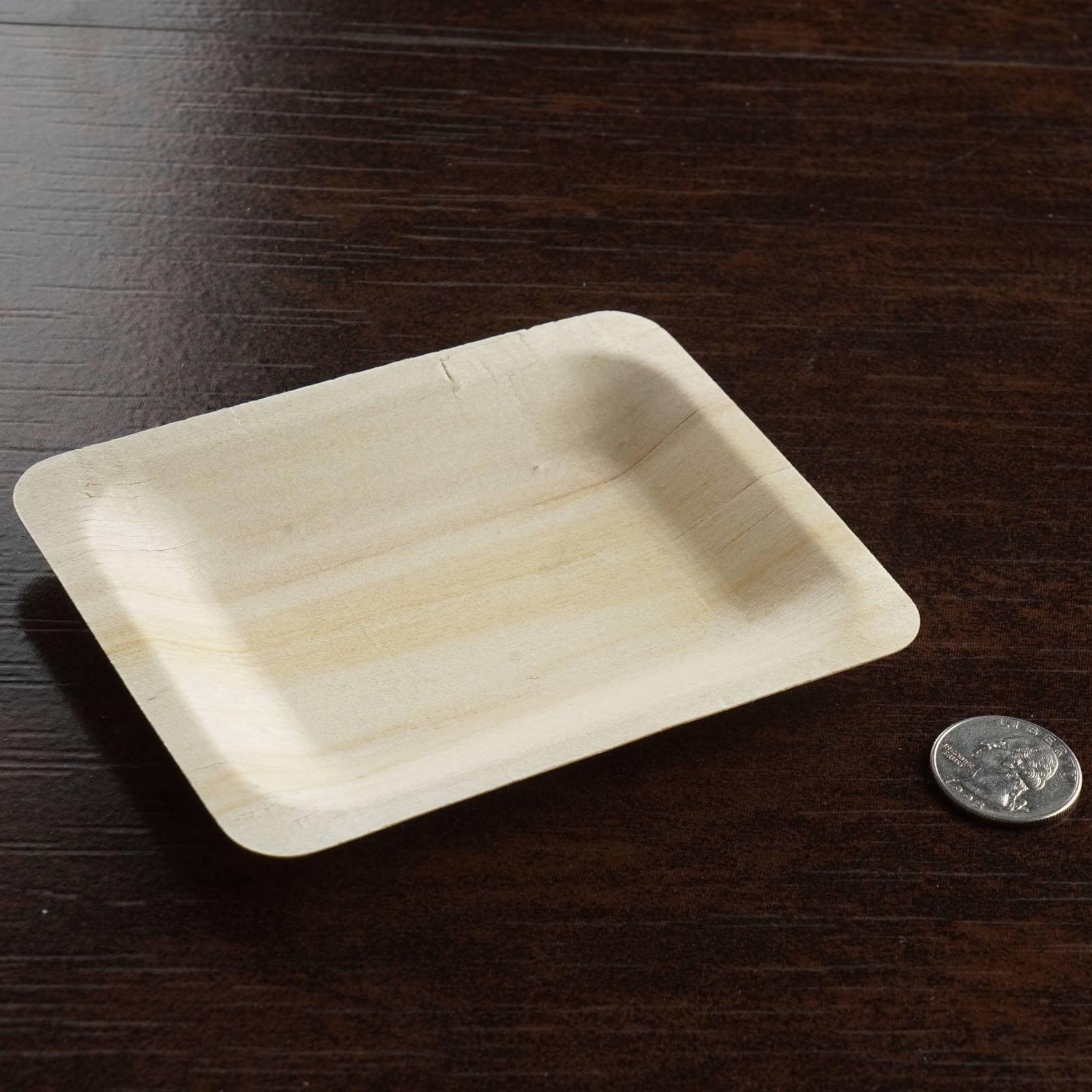25-Pack Birchwood 4"x5" Rectangle Dessert Plates - Natural Eco Friendly Wooden Disposable Plates for Farmhouse-Style Events, Parties & Gatherings
