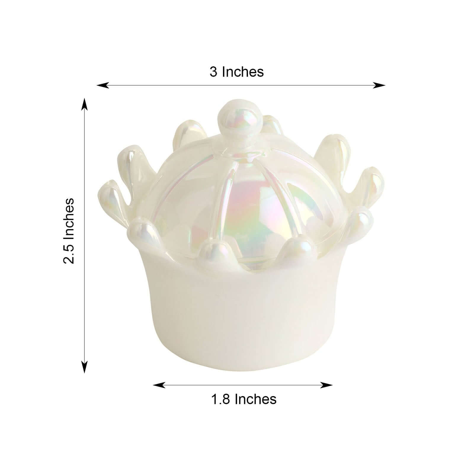 12 Pack 3" White Fillable Mini Crown Treat Favor Boxes, Small Candy Container Gift Boxes With Iridescent Dome Lids