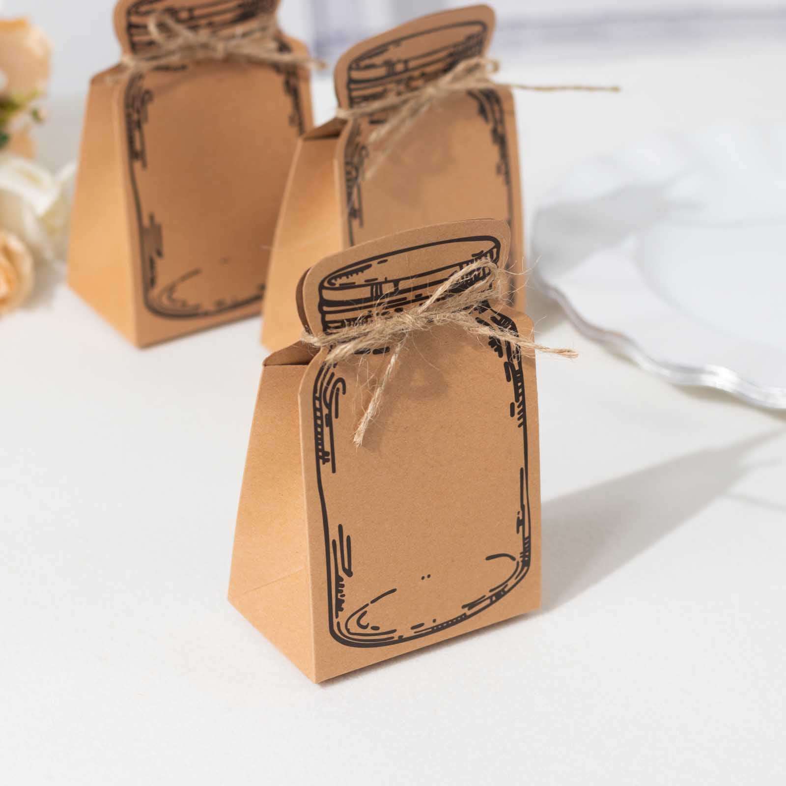 25 Pack Natural Mini Mason Jar Shaped Paper Party Favor Boxes With Jute Rope Ties, Candy Gift Boxes - 5"x3"