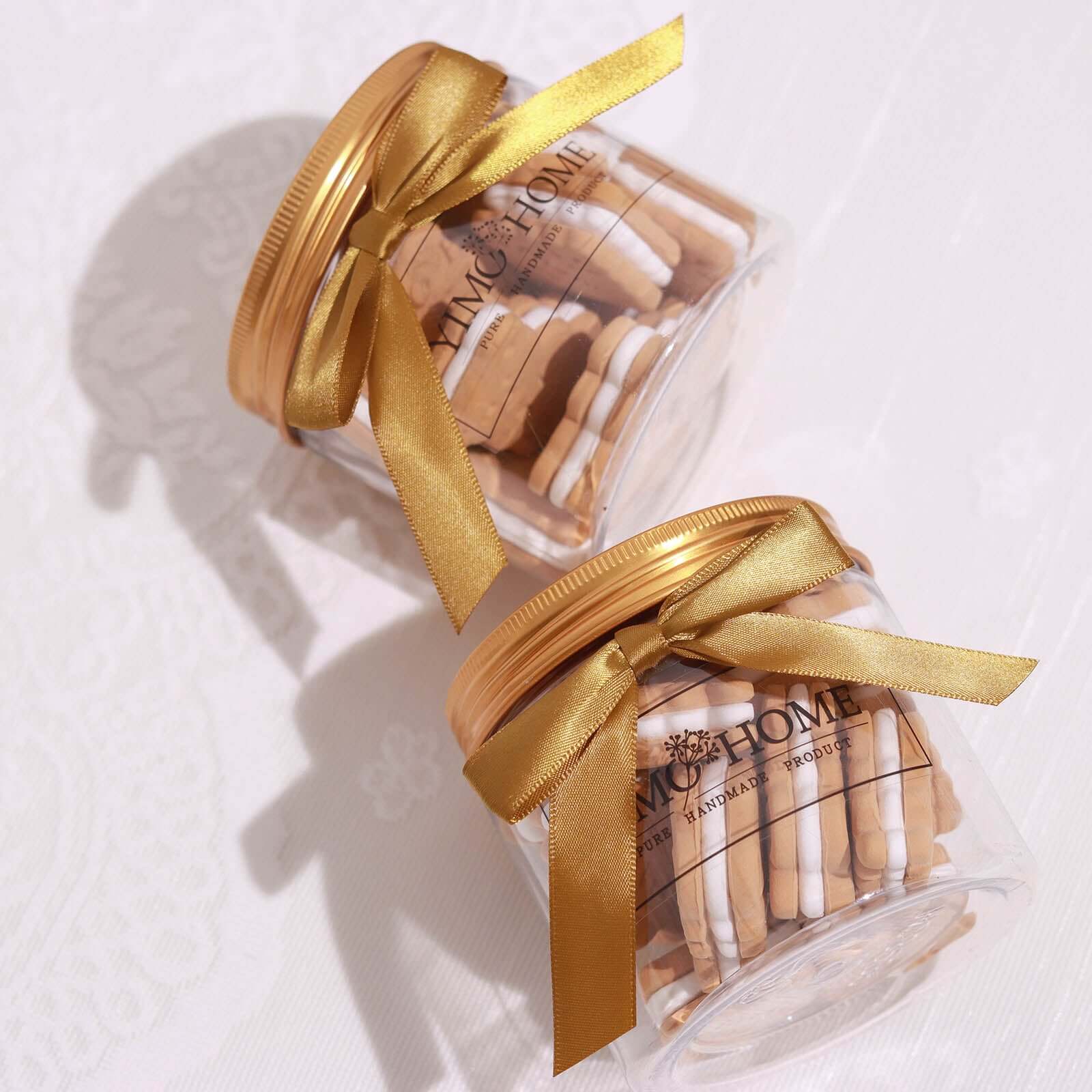 50 Pcs 3" Satin Ribbon Bows With Twist Ties, Gift Basket Party Favor Bags Decor - Gold Classic Style