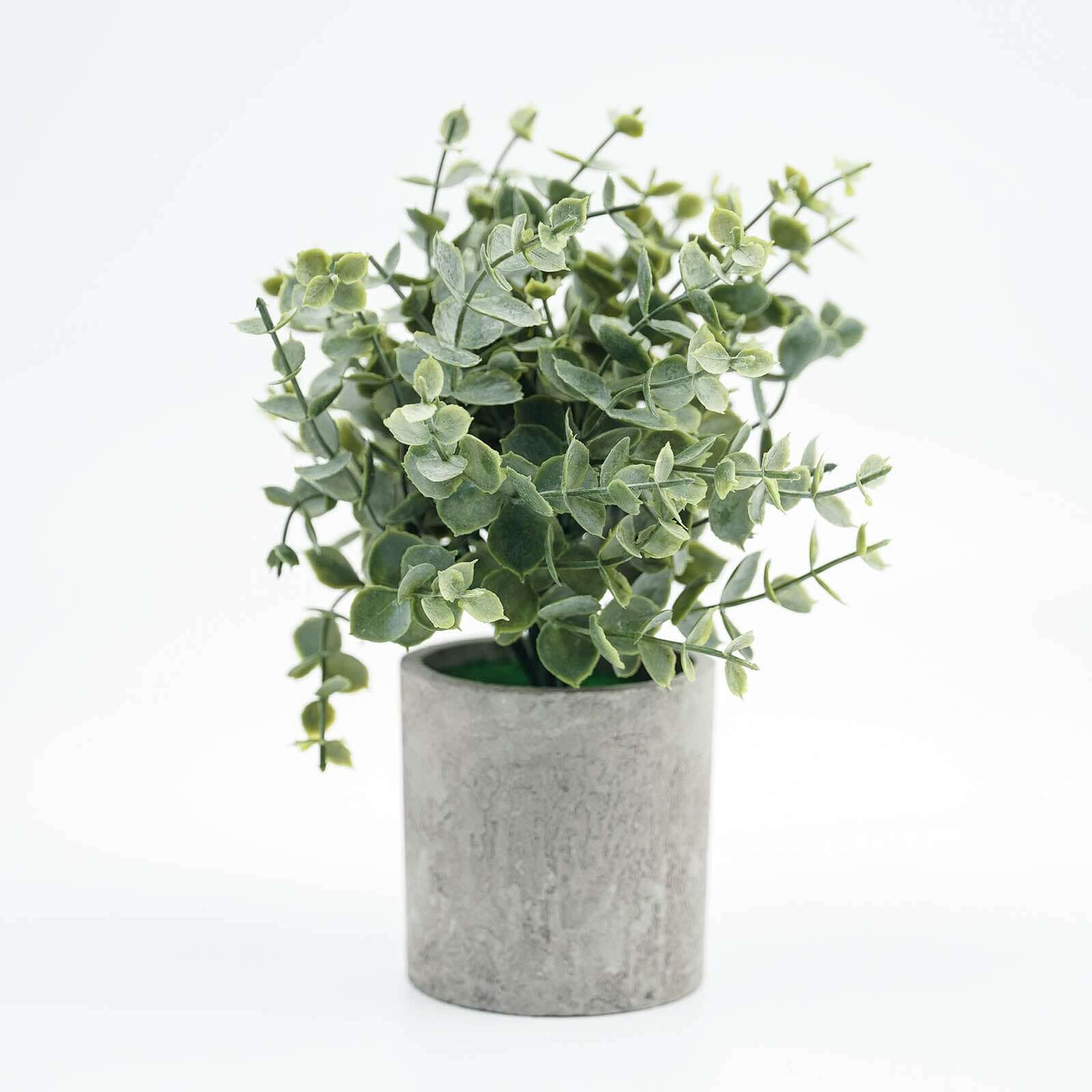 3 Plant Set Mini Potted Artificial Eucalyptus, Rosemary and Boxwood Faux Planter Collection - Small Decorative Faux Herb Garden for Desk Countertops Table Shelf Display 9"