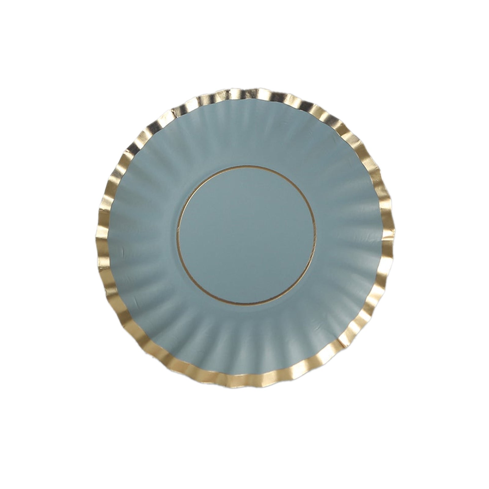 50-Pack Paper 3.5" Round Party Plates in Dusty Blue with Gold Scalloped Rim - Disposable Mini 250GSM Dessert Plates for Tapas, Appetizers & Finger Foods