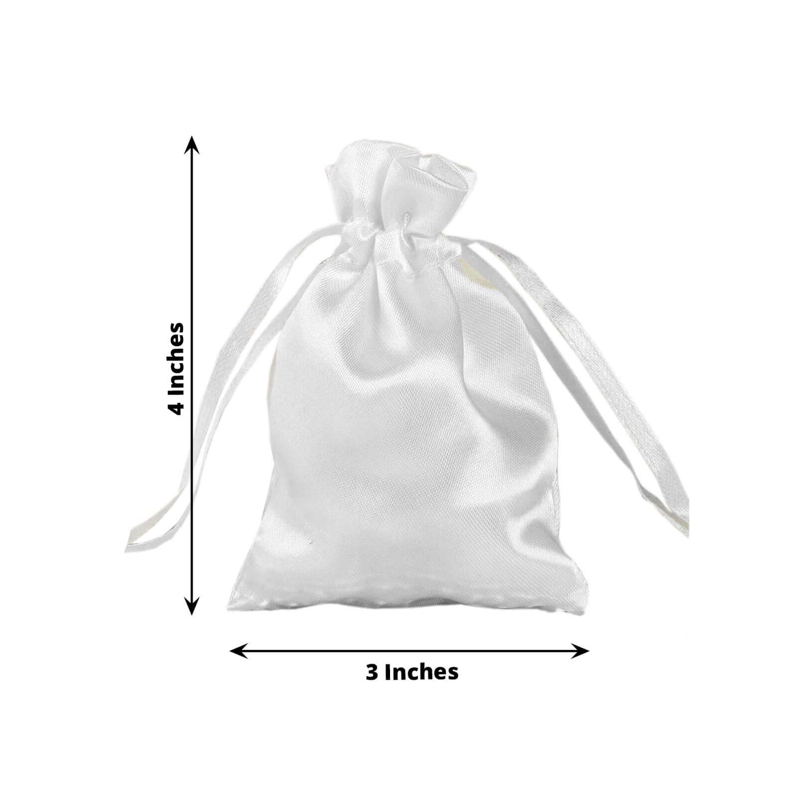 12 Pack 3" White Satin Drawstring Wedding Party Favor Gift Bags