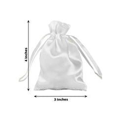 12 Pack 3" White Satin Drawstring Wedding Party Favor Gift Bags