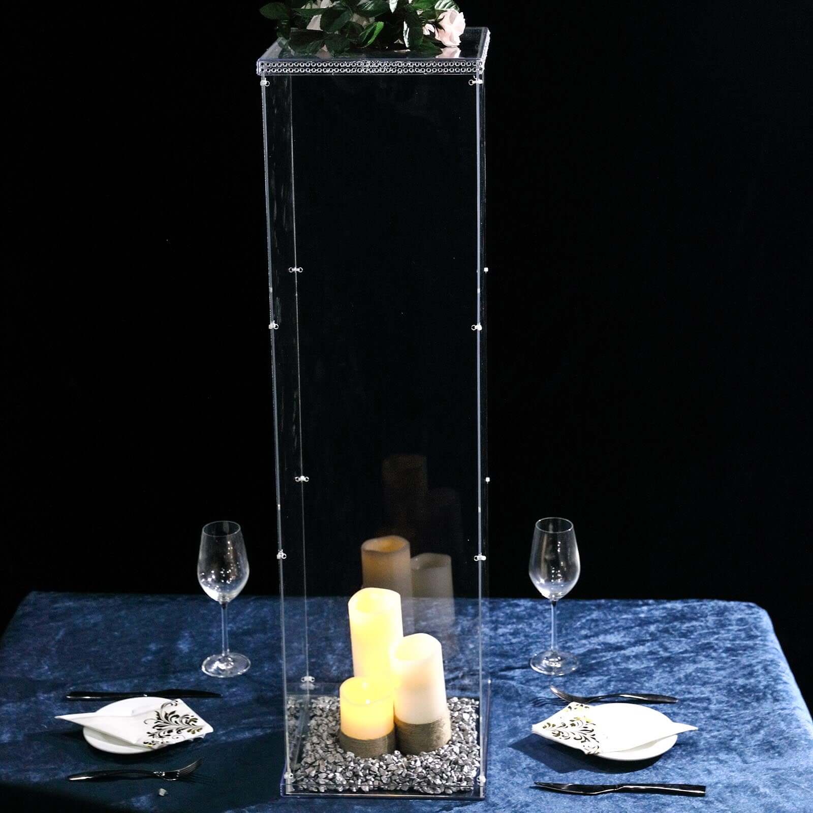 40" Floor Standing Clear Acrylic Display Box, Transparent Pedestal Riser with Interchangeable Lid and Base