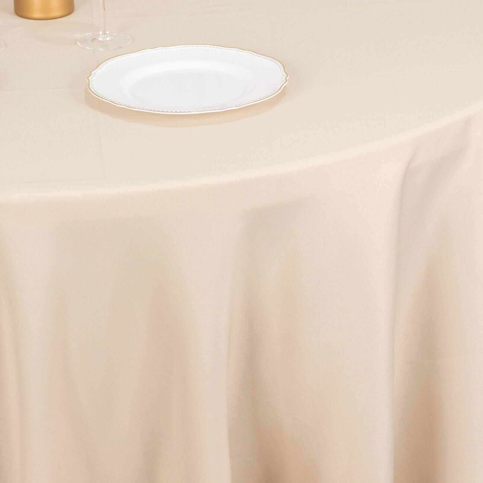 Premium Polyester 120" Round Tablecloth Beige - Seamless 220GSM Wrinkle-Resistant Table Cover