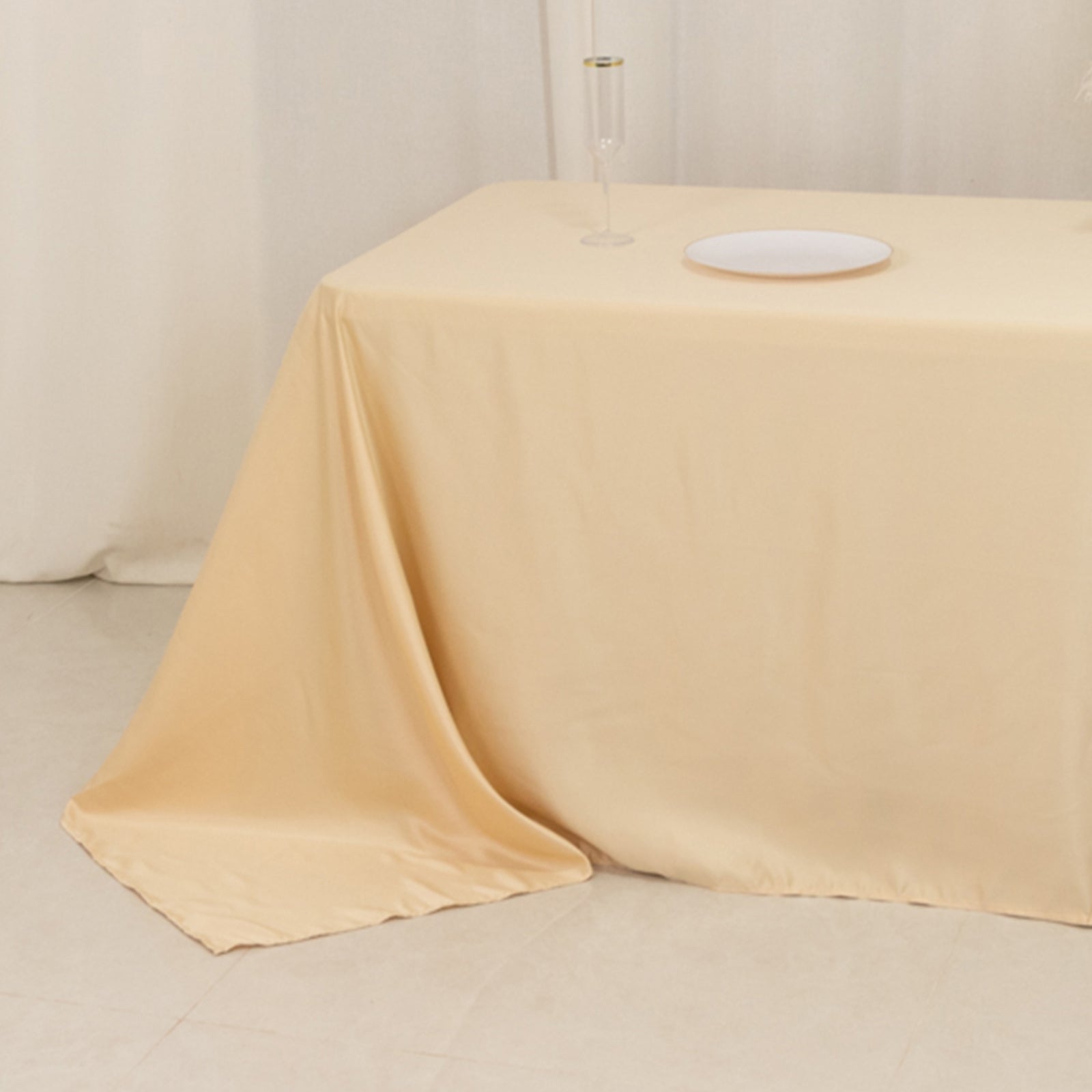 Lamour Satin 90"x156" Rectangle Tablecloth Beige - Luxurious, Soft Seamless Table Cover