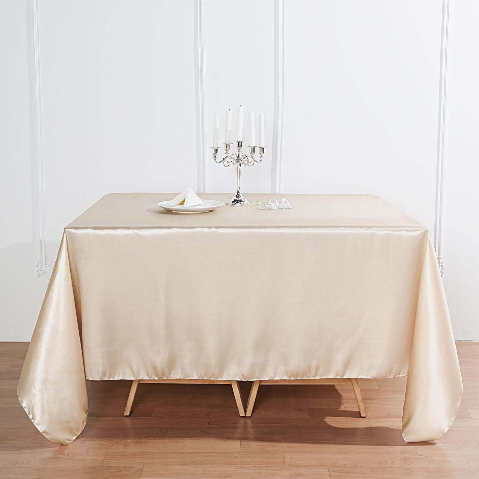 Satin 90"x90" Table Overlay Square Tablecloth Beige - Smooth Finish Table Topper
