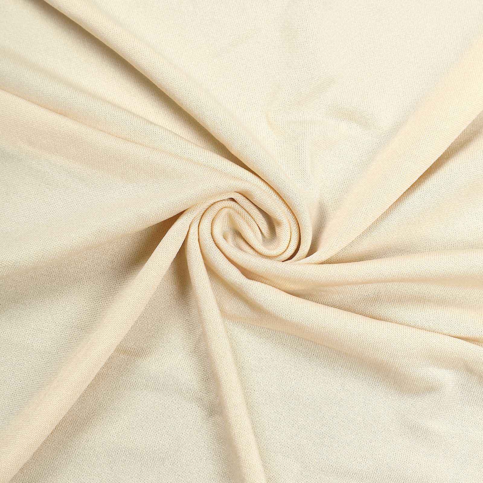 Spandex 32" Round Cocktail Table Cover Skirt Beige With Natural Wavy Drapes