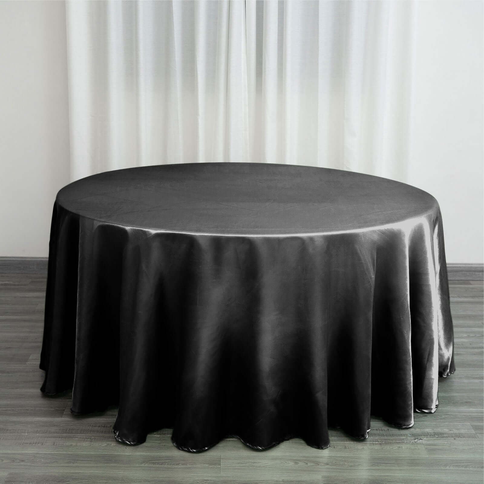 Satin 120" Round Tablecloth Black - Stylish Seamless Table Cover for Weddings & Events