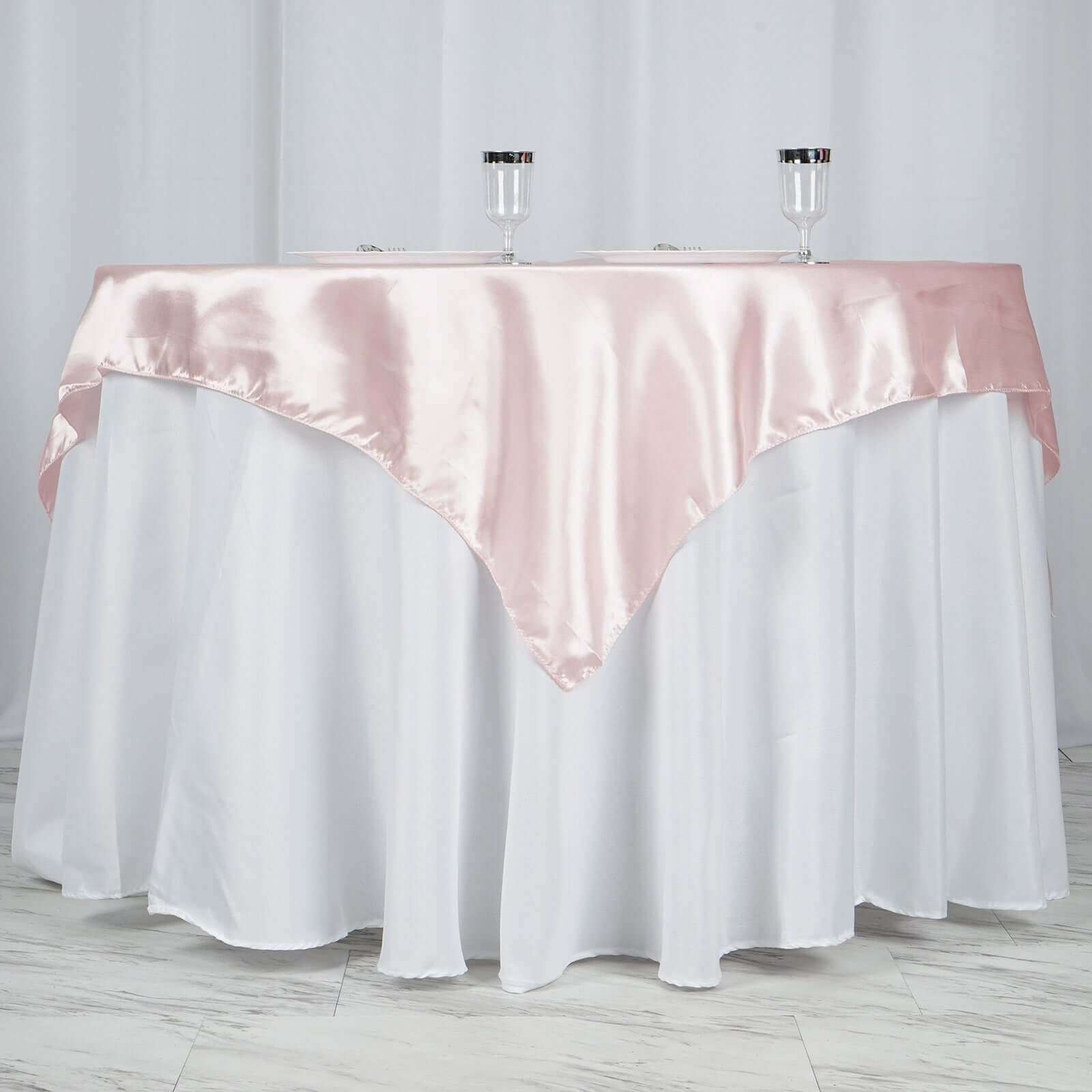 Satin 60"x60" Table Overlay Square Tablecloth Blush - Smooth Silky Touch Table Cover