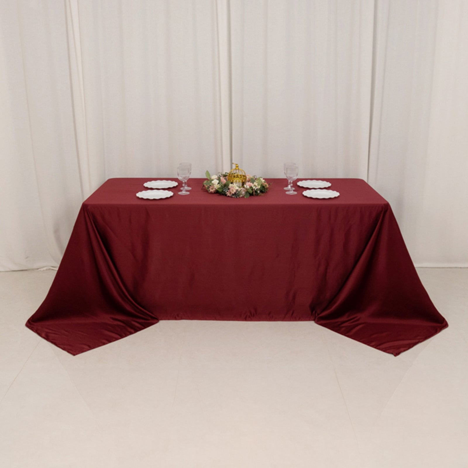 Lamour Satin 90"x132" Rectangle Tablecloth Burgundy - Soft & Silk-Like Seamless Table Cover