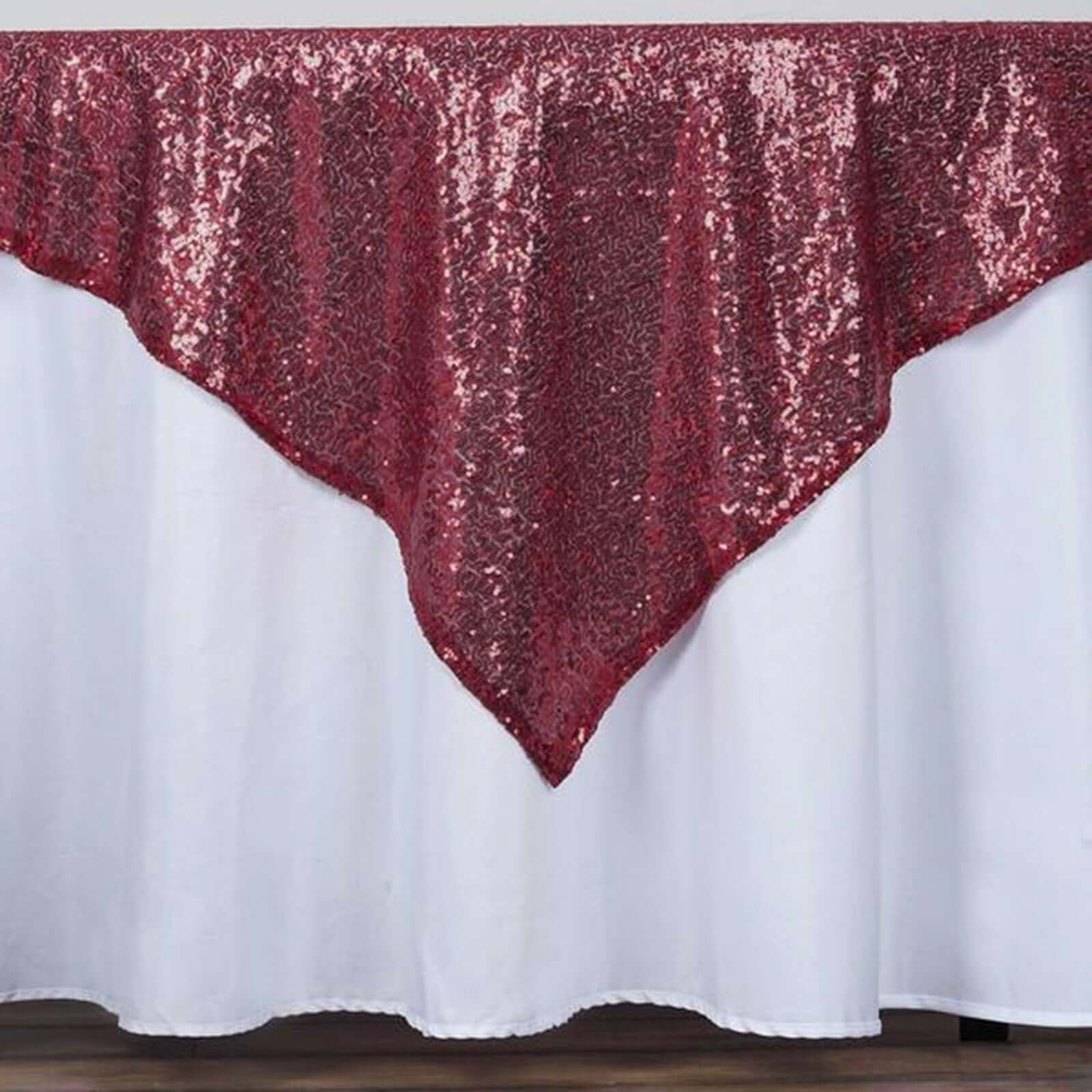 Sequin 60"x60" Table Overlay Square Tablecloth Burgundy - Luxe Wedding Table Topper