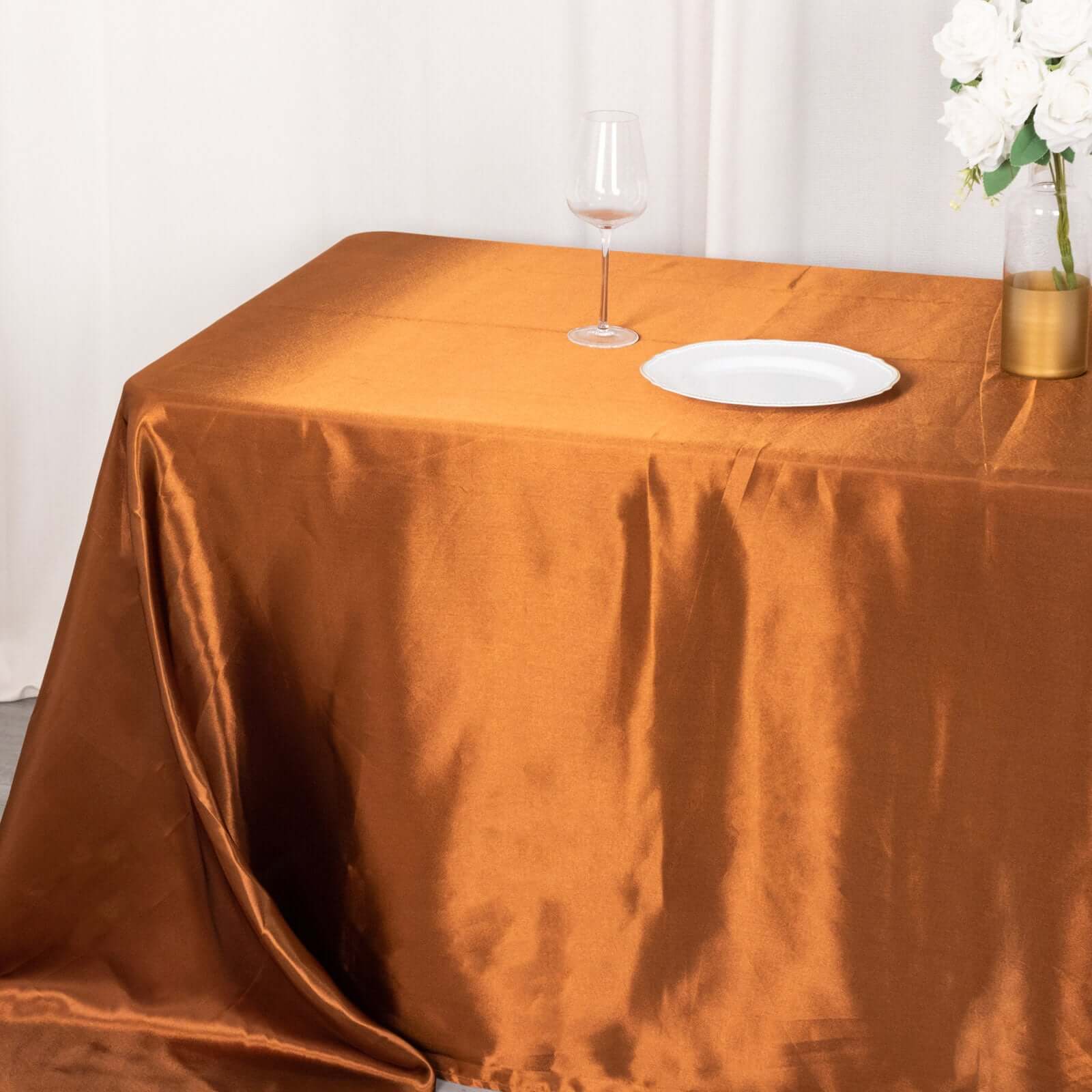 Satin Rectangular 90"x132" Tablecloth Cinnamon Brown Satin - Seamless Table Cover