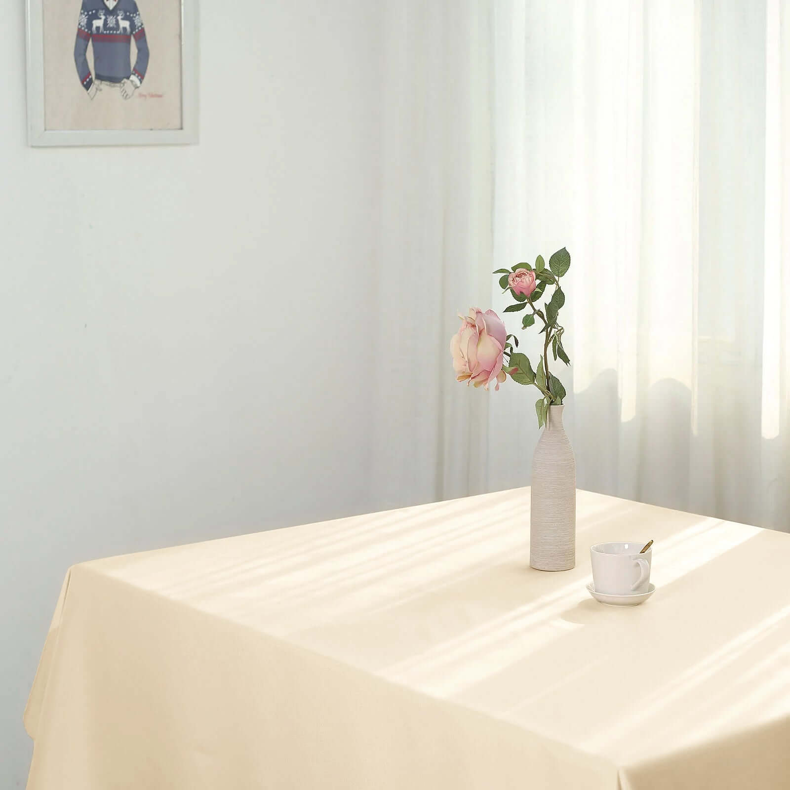 Polyester Square 54"x54" Tablecloth Beige - Wrinkle-Resistant & Durable Table Cover