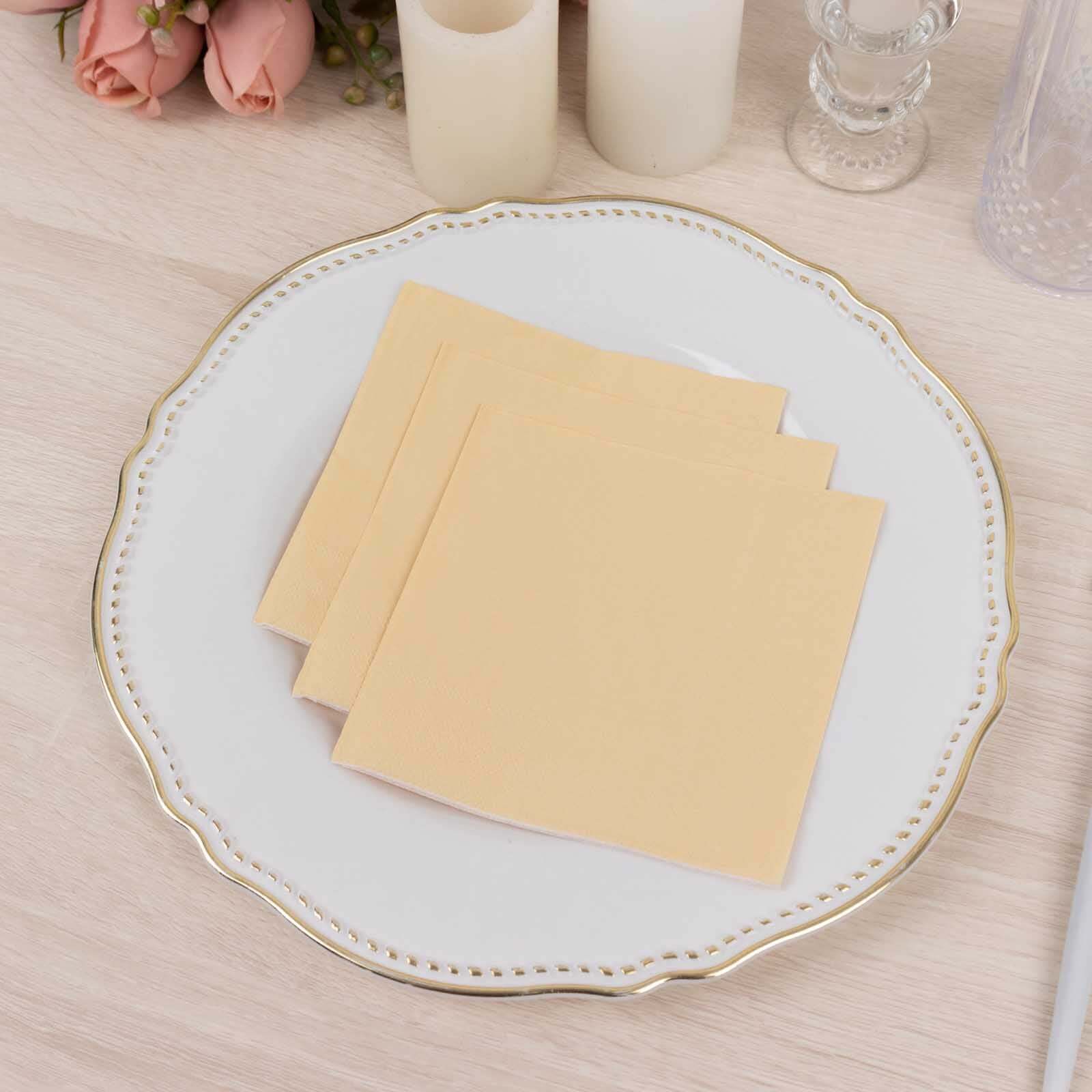 50-Pack Paper Beverage Napkins Beige - 2 Ply Disposable Soft 18GSM Cocktail Napkins 5"x5"