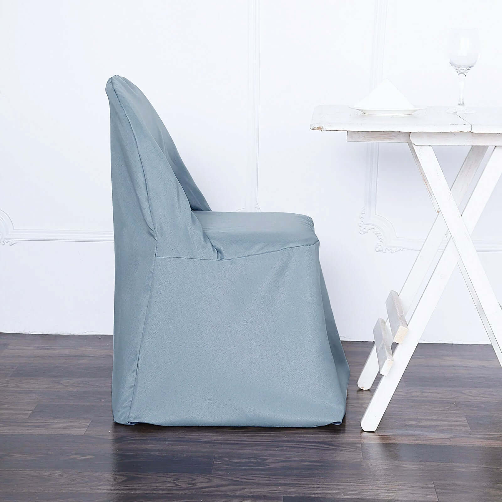 Polyester Slip On Folding Chair Covers Dusty Blue - Stain-Resistant Reusable Durable Fabric