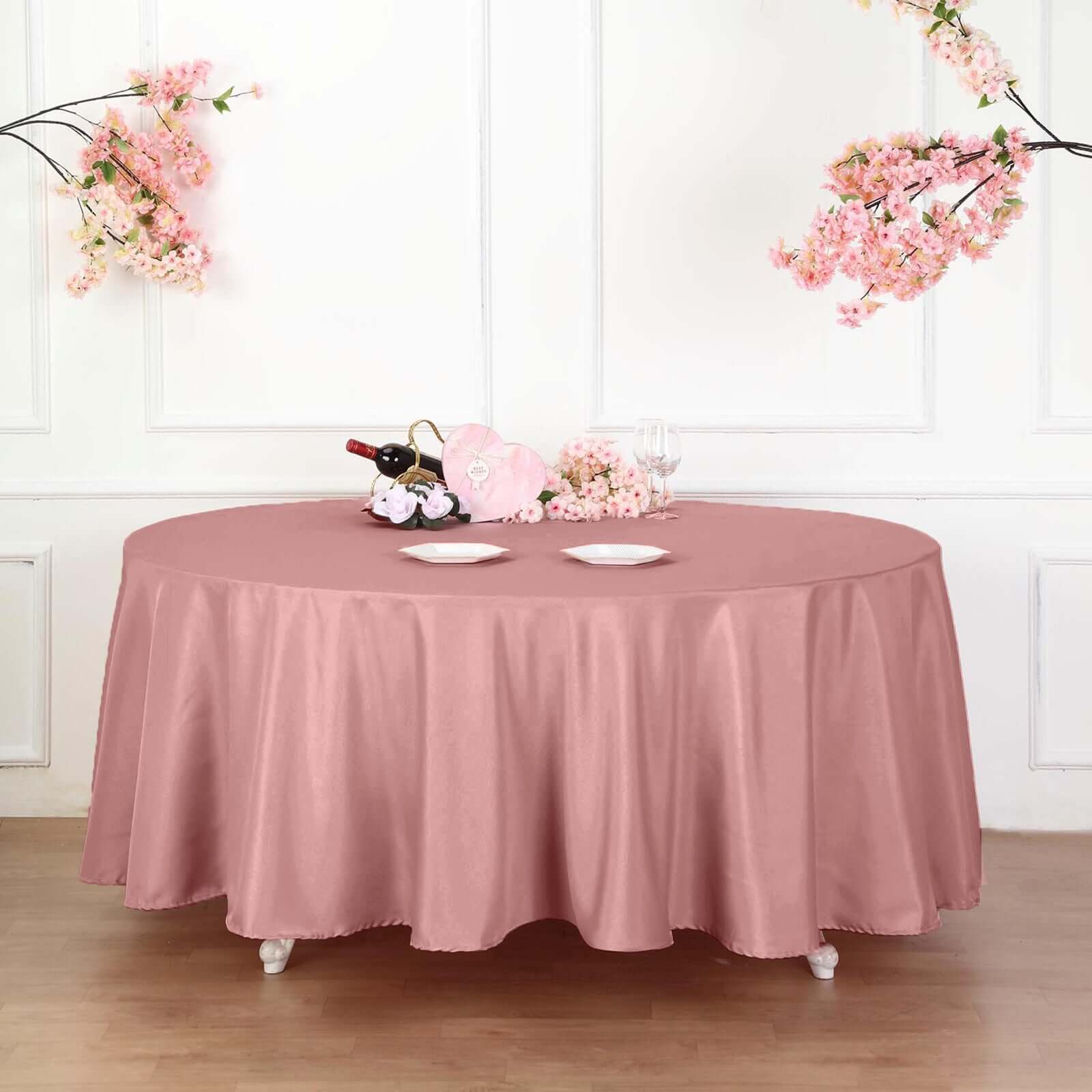 Polyester 120" Round Tablecloth Dusty Rose - Seamless Wrinkle-Resistant Table Cover