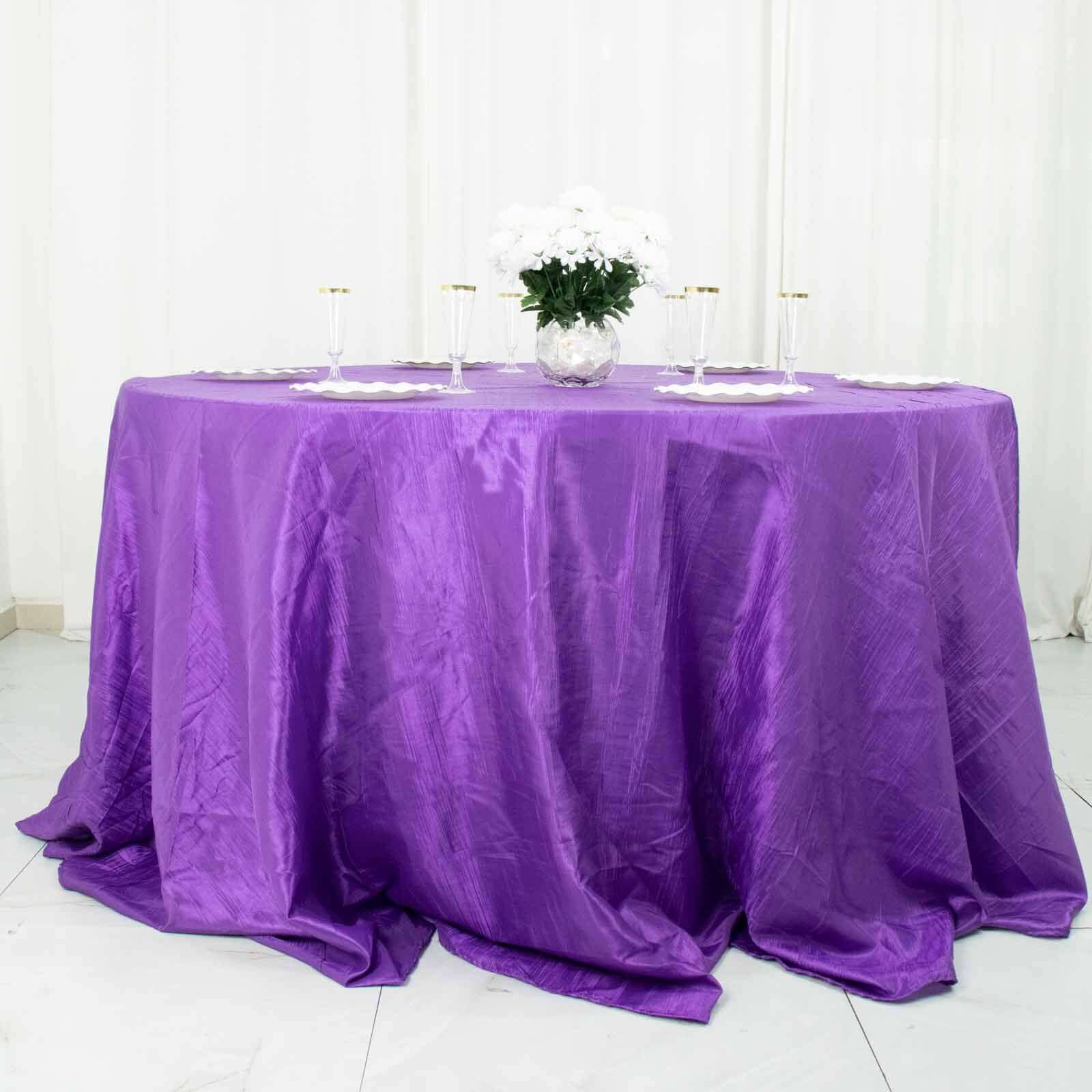 Taffeta 132" Round Tablecloth Purple - Seamless Accordion Crinkle Table Cover