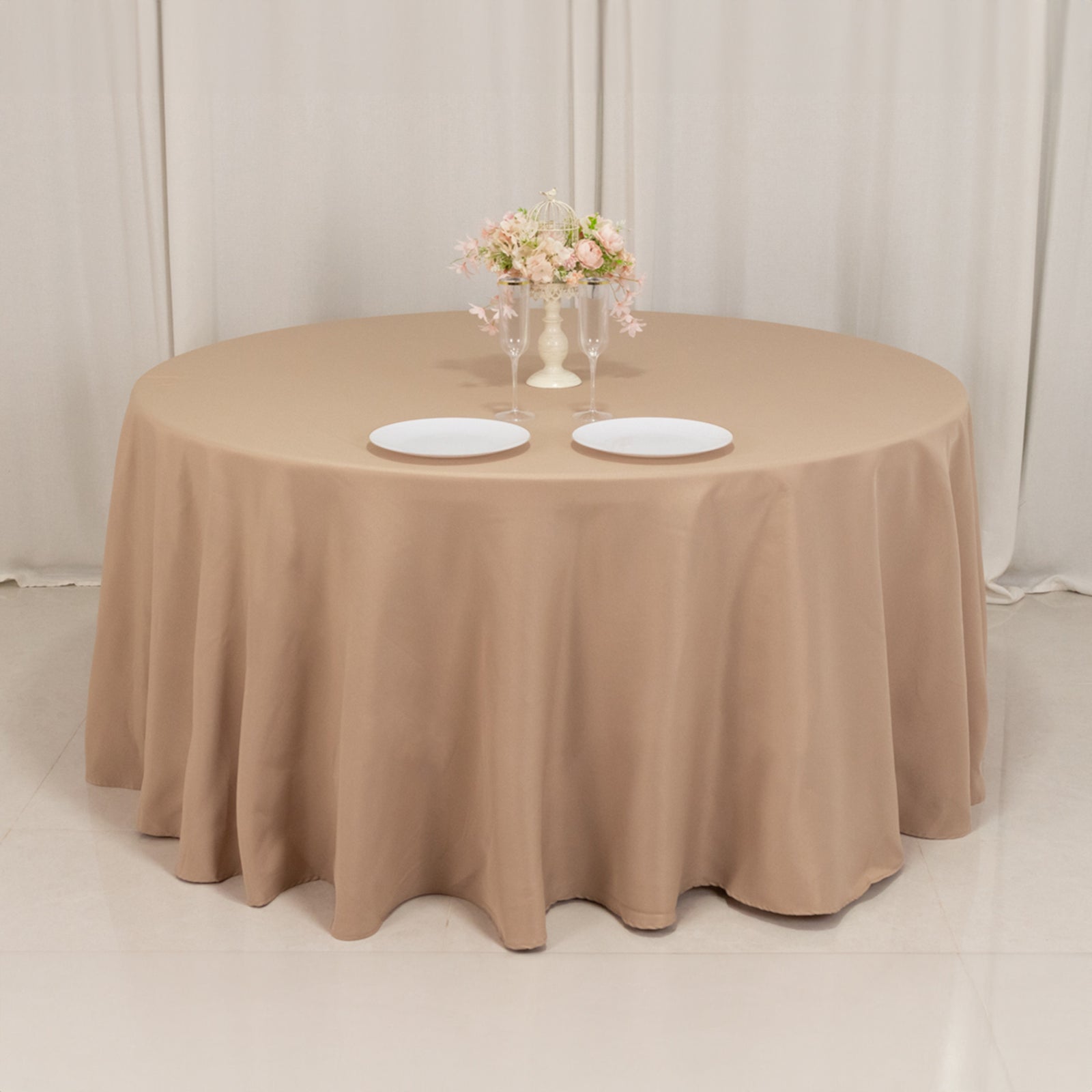 Premium Polyester 120" Round Tablecloth Nude - Seamless 220GSM Wrinkle-Resistant Table Cover
