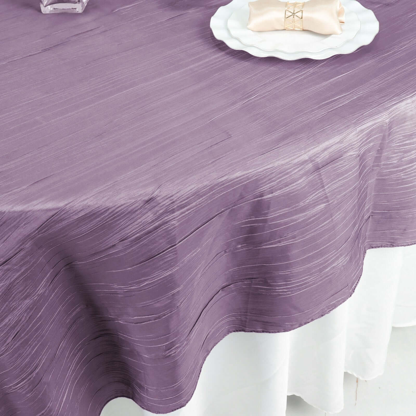 Taffeta 90"x90" Table Overlay Square Tablecloth Violet Amethyst - Accordion Crinkle Table Cover