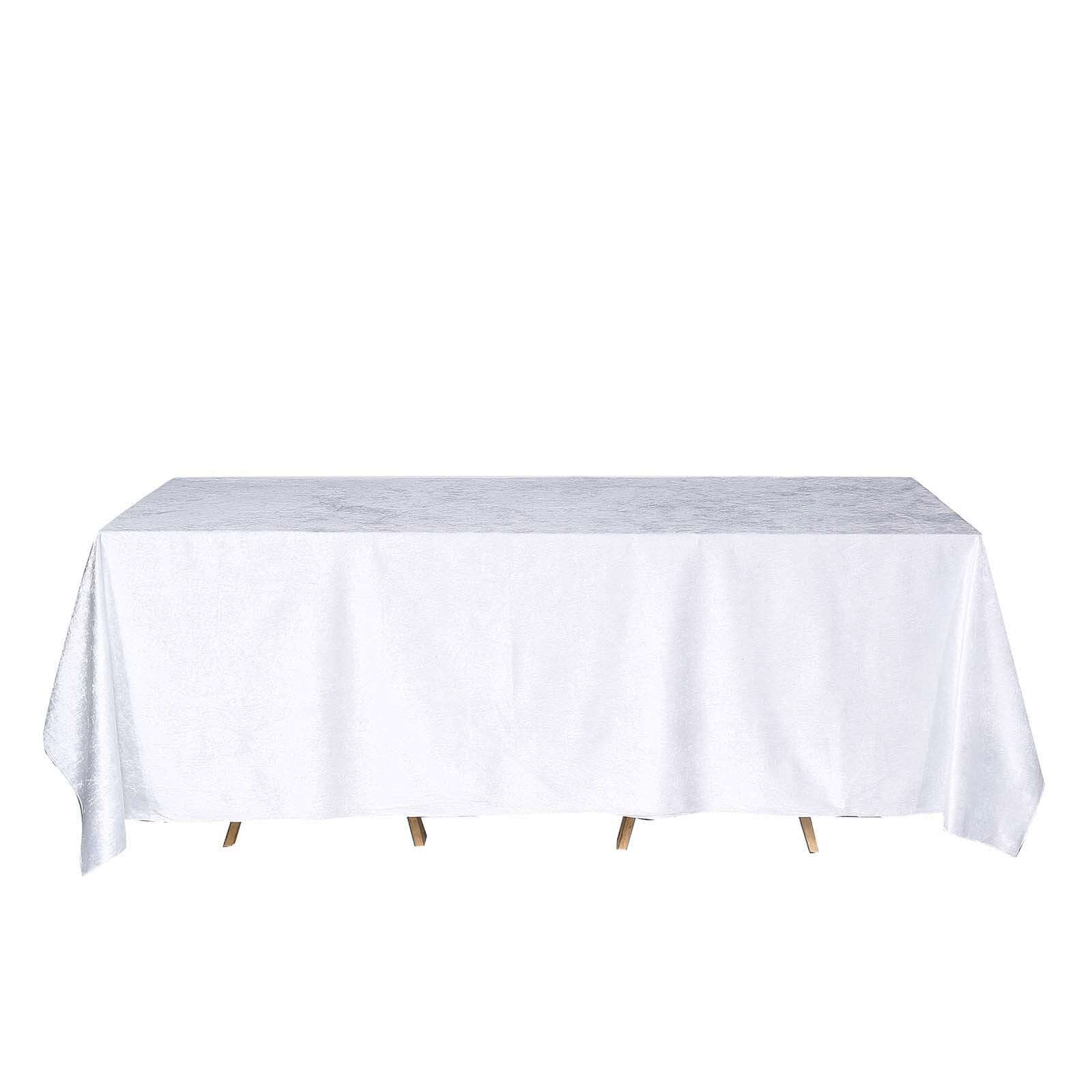 90"x132" White Seamless Premium Velvet Rectangle Tablecloth, Reusable Linen for 6 Foot Table With Floor-Length Drop